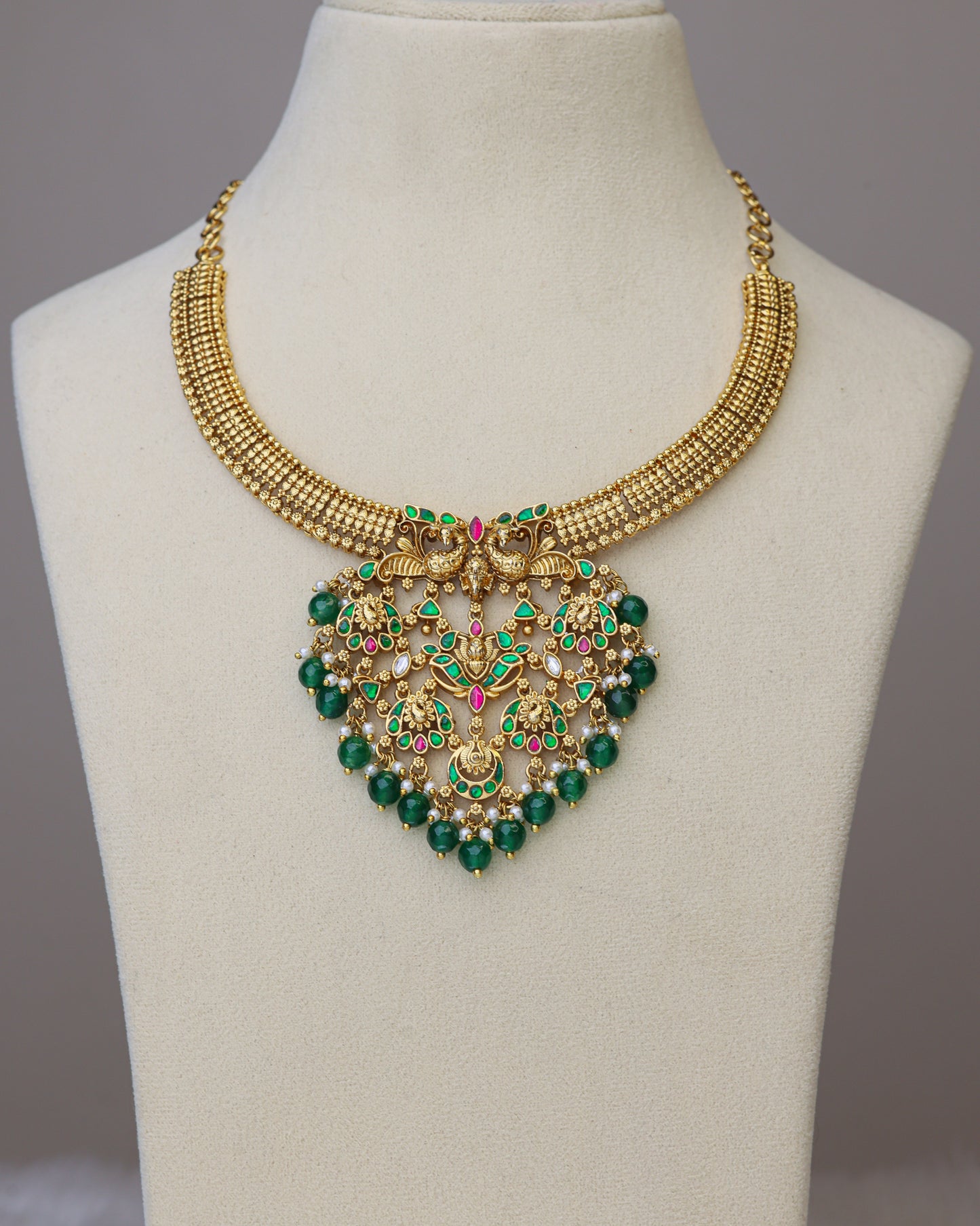 Aabharana Mayura Jadau Set Temple Jewellery By Suwarnikaa Jewels