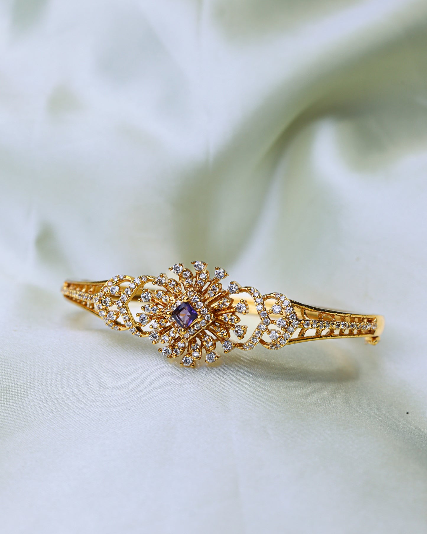 Amethyst Floral Grace Kada – Openable Free Size (Premium Masterpiece Edition) – By Suwarnikaa Jewels