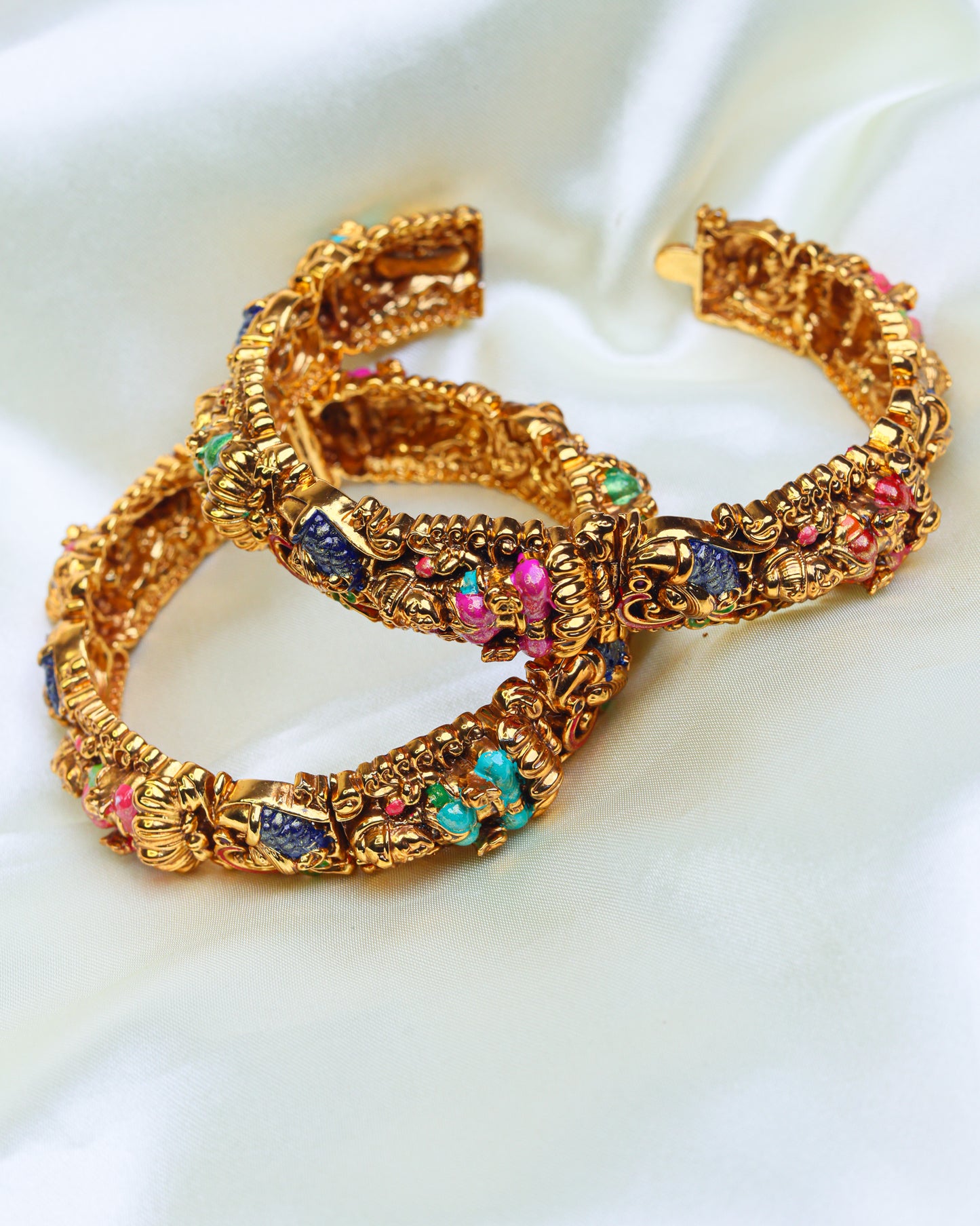 Lakshmi Peacock Shringar Bangles Set of 2 openable 2.6 & 2.8"- (Premium Masterpiece Edition) – By Suwarnikaa Jewels (Copy)