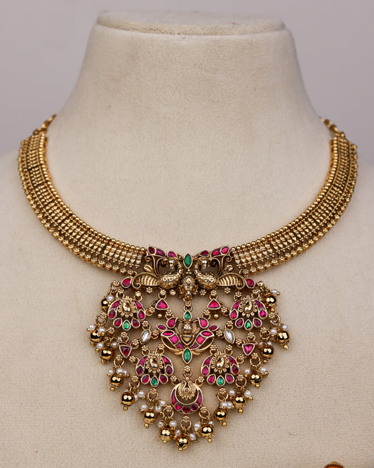 Aabharana Mayura ruby Jadau Set Temple Jewellery By Suwarnikaa Jewels