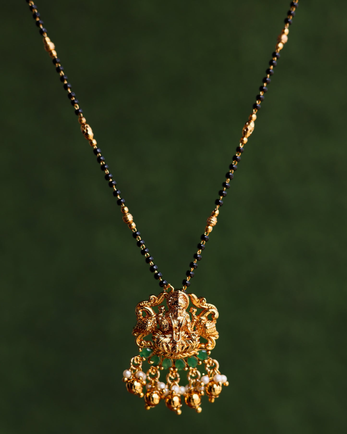 Bhavya Black Beads Chain 18"inches – Premium Gold Polish Chain by Suwarnikaa Jewels