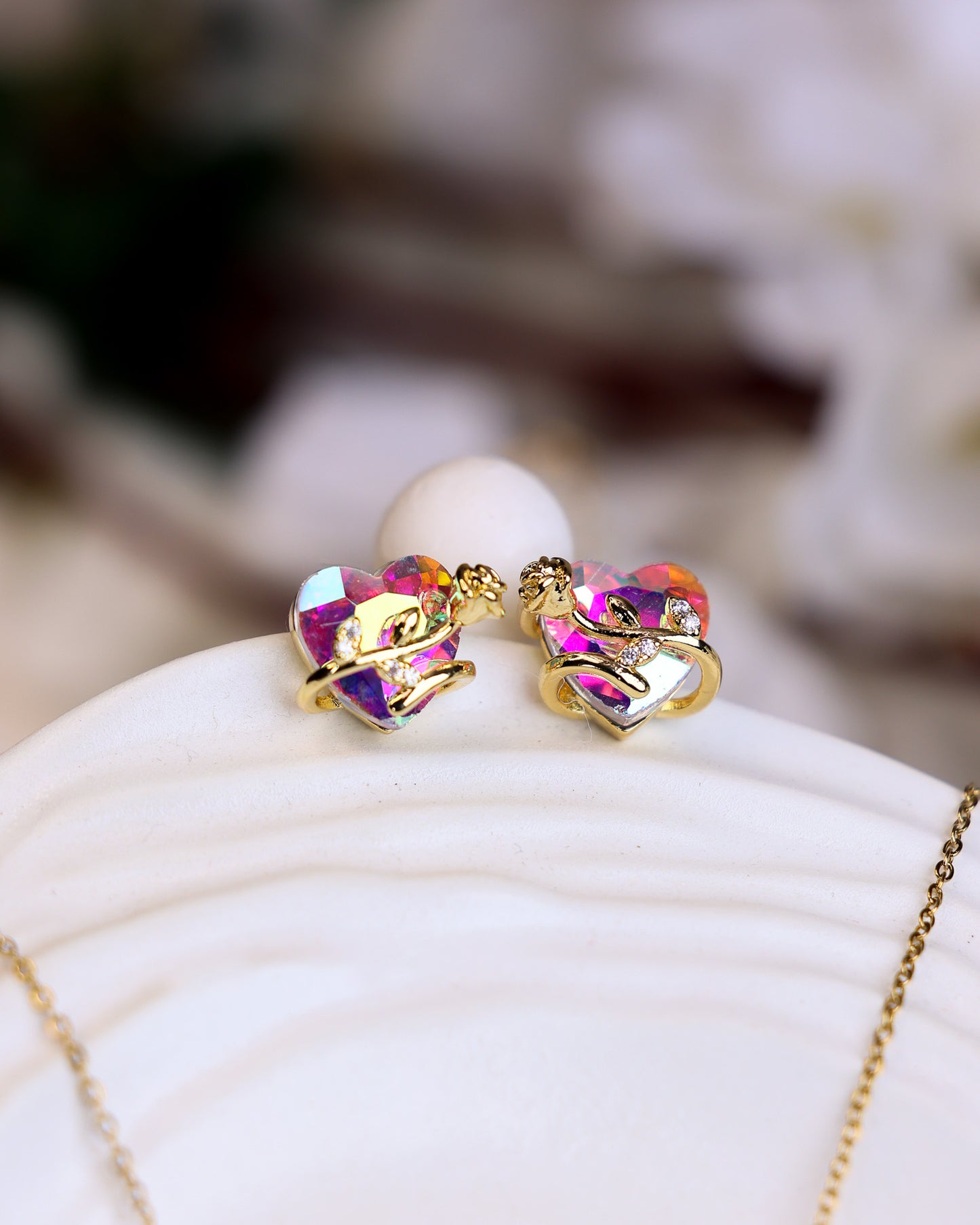 Prism Heart Elegance Pendant & Stud Set Antitarnish chain By Suwarnikaa Jewels