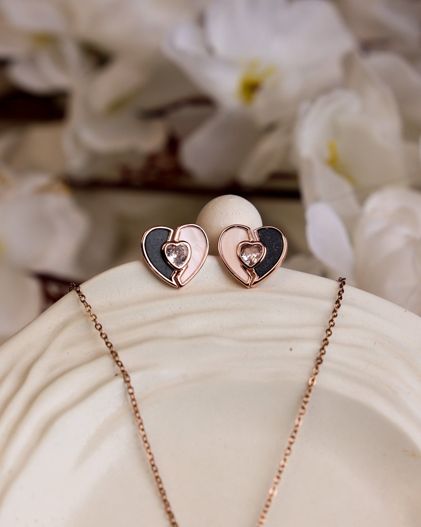 Dual Soul Heart Pendant & Stud Set Antitarnish chain By Suwarnikaa Jewels
