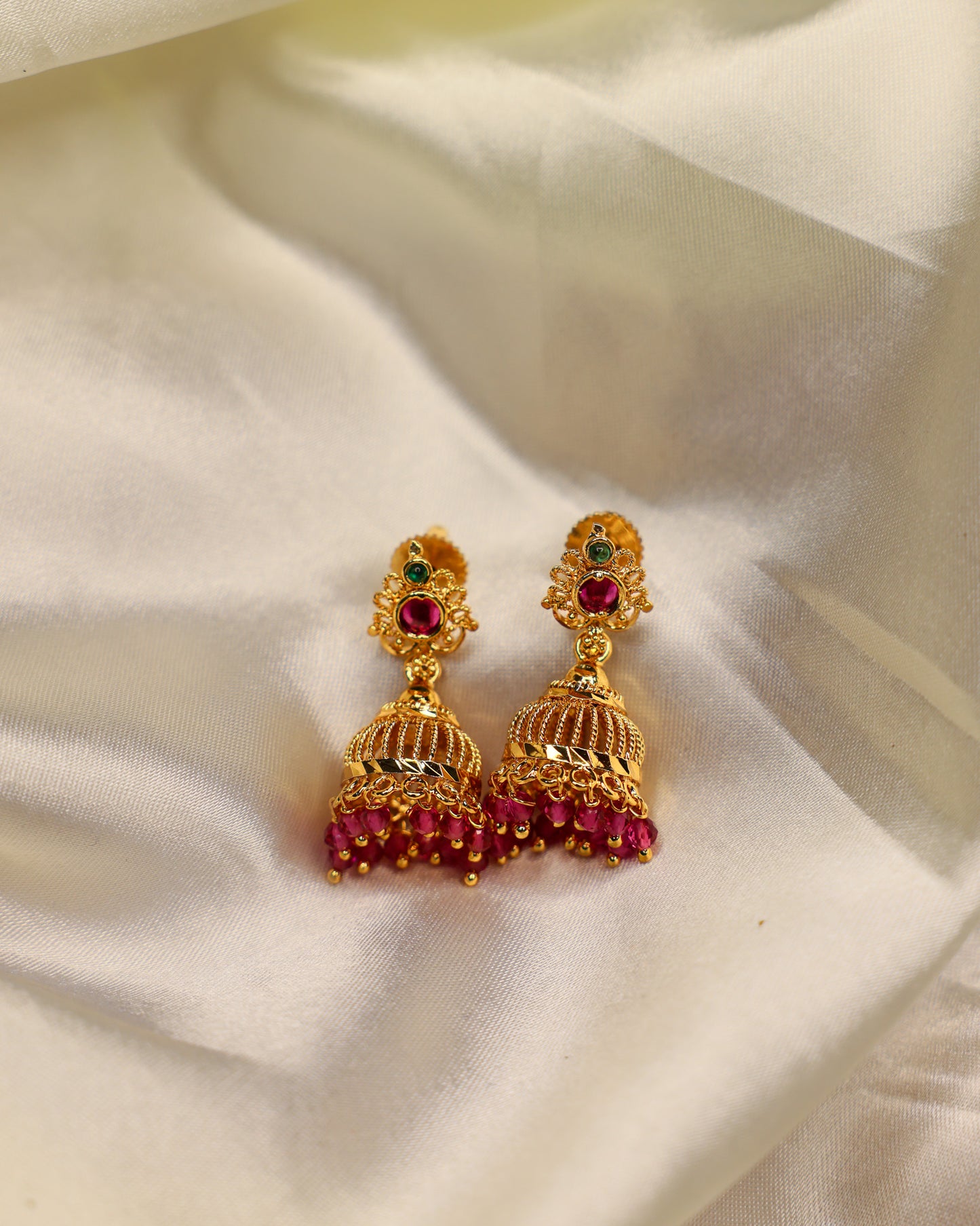 Lohita Shobha Jhumkalu premium Gold Polished Earings by Suwarnikaa jewels
