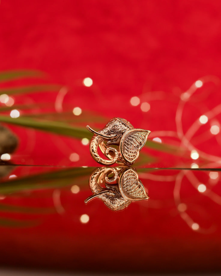 Elephant head  Gold Plated with stones Brass Temple Finger Ring