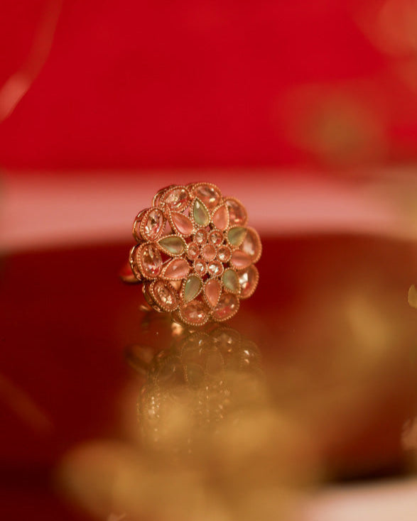 Suwarnikaa's Blush BloomRing Gold Plated with stones Brass  Finger Ring