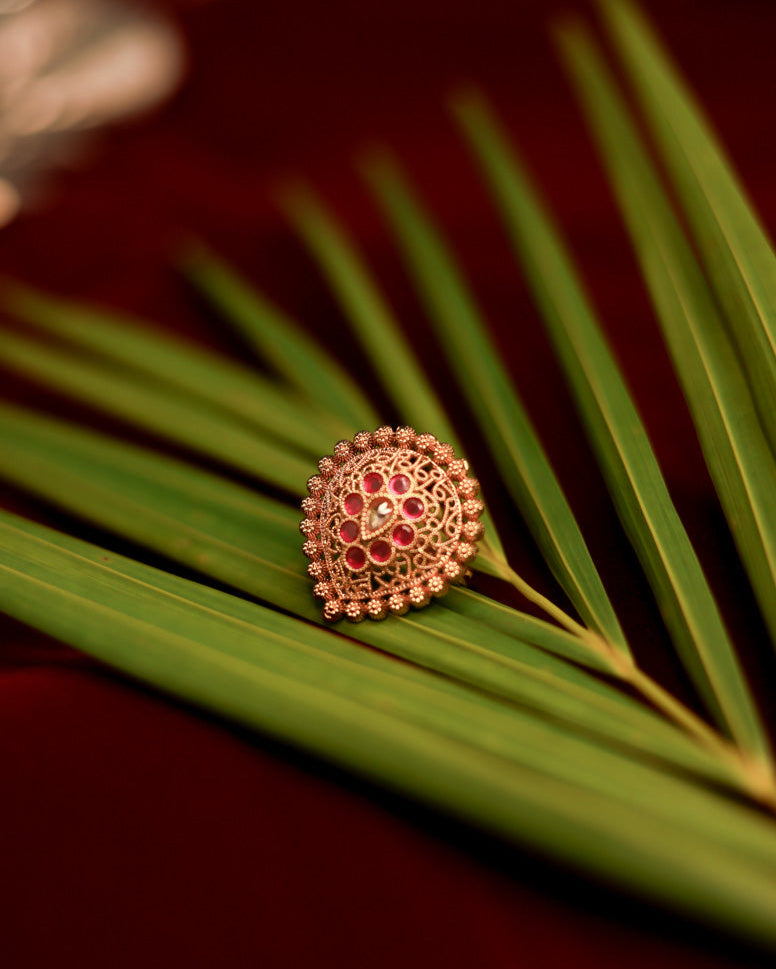Suwarnikaa's Maharani Bloom Ring Gold Plated with stones Brass  Finger Ring
