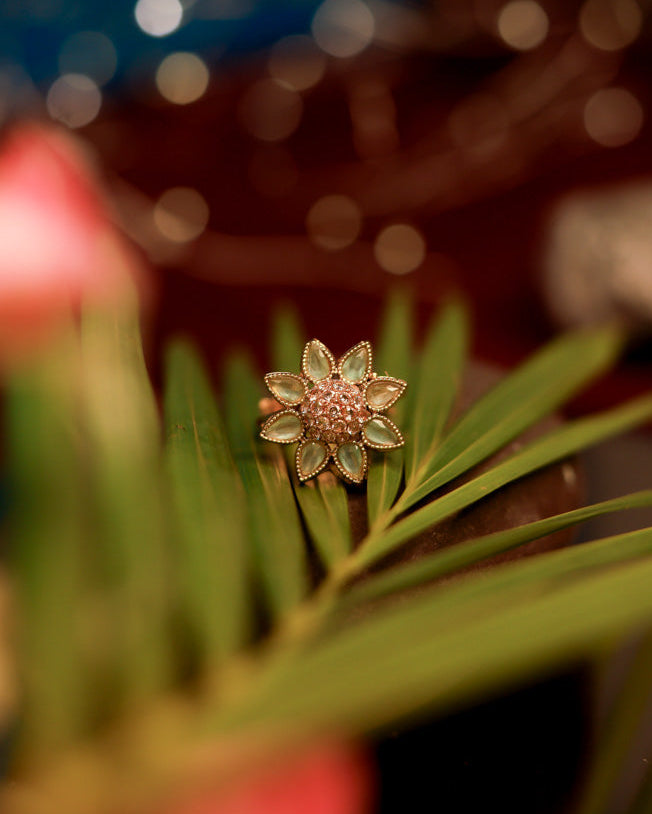 Pastel Petal Ring Gold Plated with stones Brass  Finger Ring