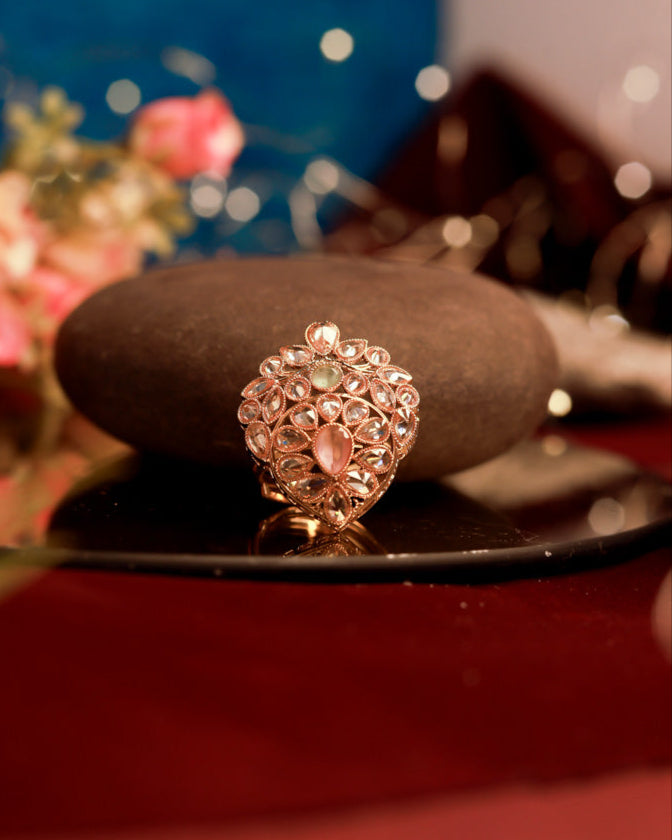 Suwarnikaa's Aura Ring Gold Plated with stones Brass  Finger Ring