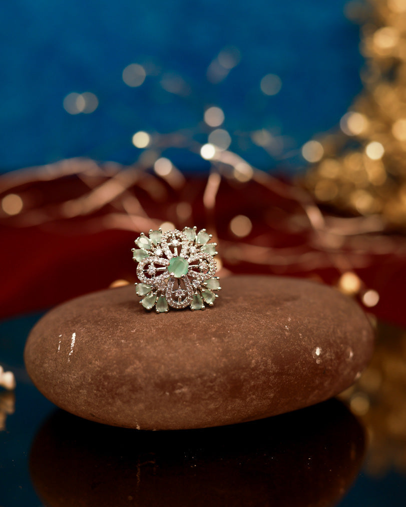 Pastel Green Floral American Diamond Ring