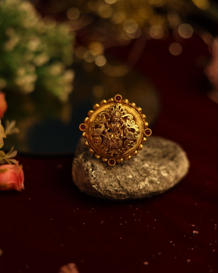 MahaLaxmi Devi  Gold Plated with stones Brass Temple Finger Ring