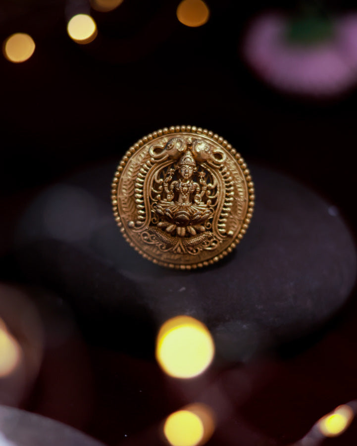 MahaLakshmi  Devi Gold Plated Brass Temple Finger Ring