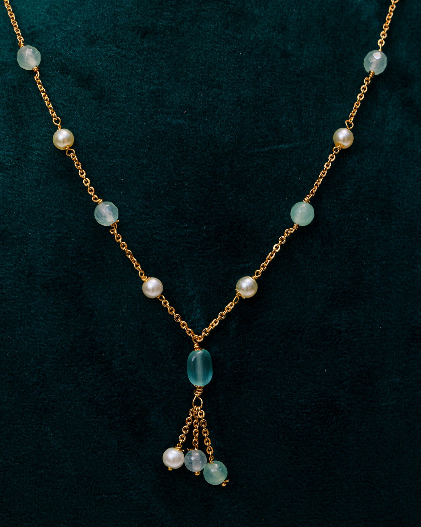 Aqua Pearl Grace Neck Chain(18") – Elegant Pastel Pearl Chain for Daily & Office Wear By Suwarnikaa Jewels