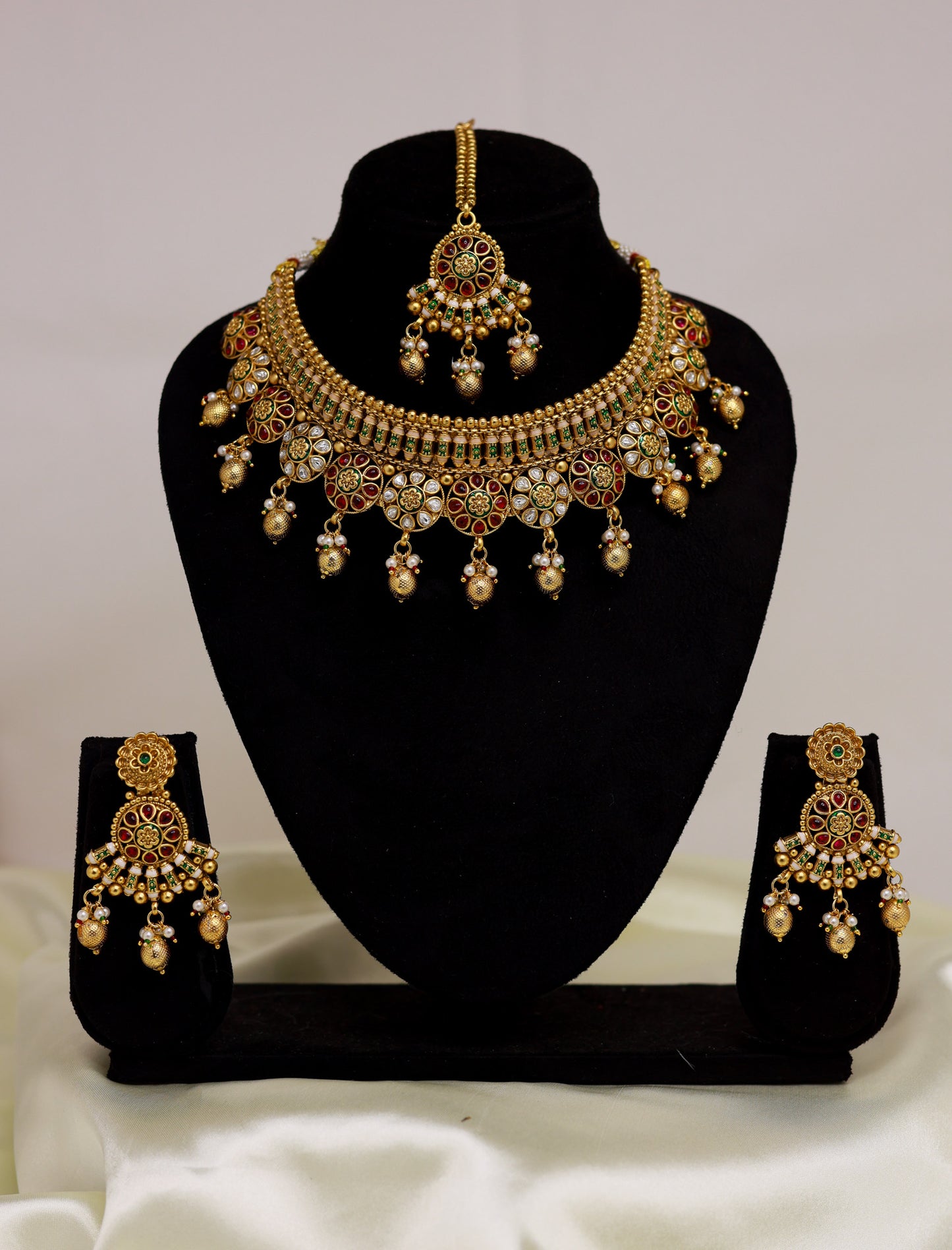 Amruthanjali Classic Green & Ruby  Choker  set by Suwarnikaa Jewels