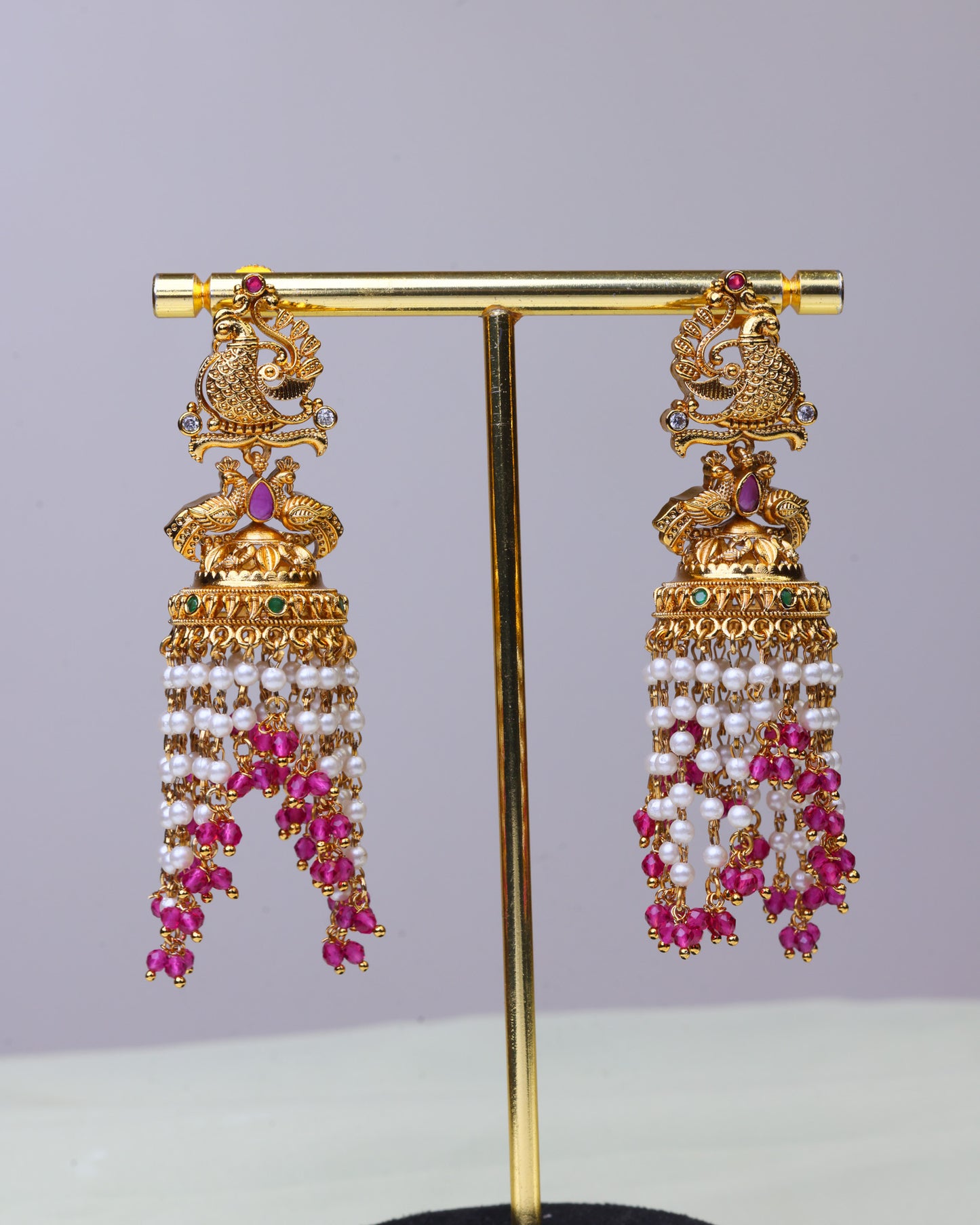 Swarna Mayura Ruby Pearl Drop Jhumkas by Suwarnikaa jewels