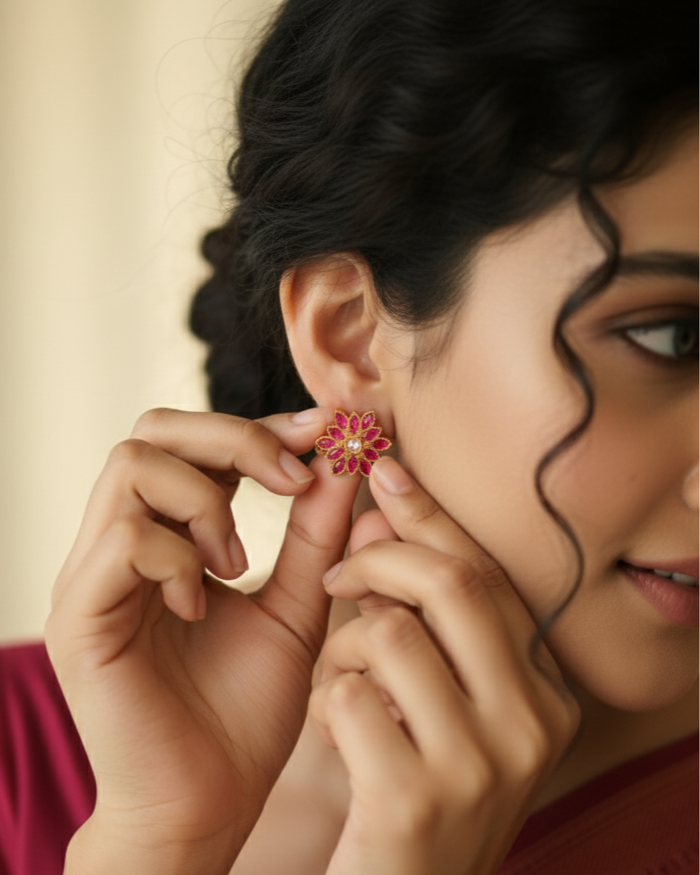 Ruby floral  studs earrings  by Suwarnikaa jewels