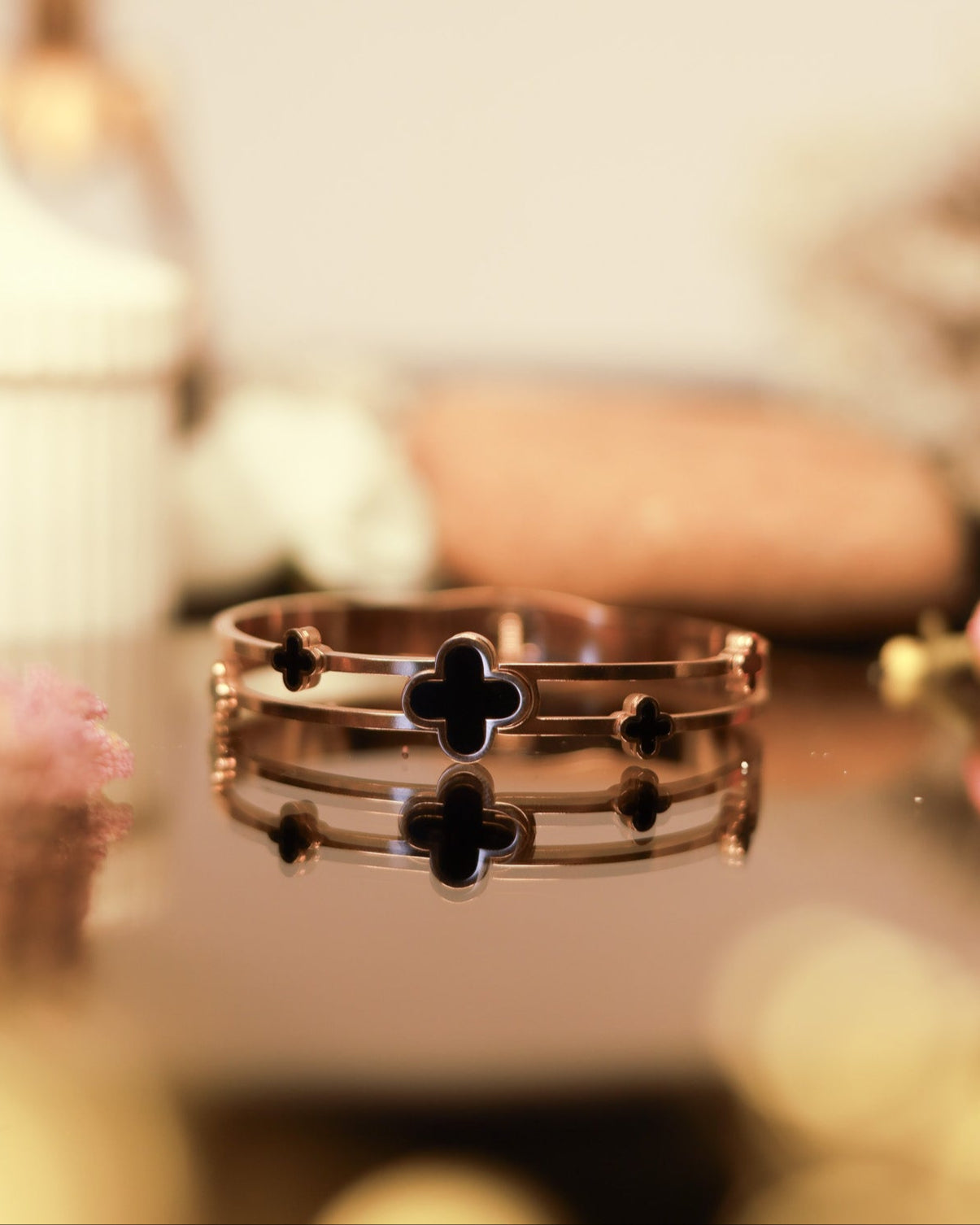 Suwarnikaa's Midnight Clover Bracelet (Anti Tarnish & Rose Gold Polish)