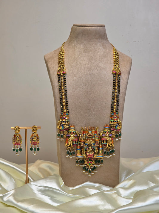 Aishwarya Lakshmi Temple Meenakari Haram (Emerald) - (Premium Masterpiece Edition) – By Suwarnikaa Jewels