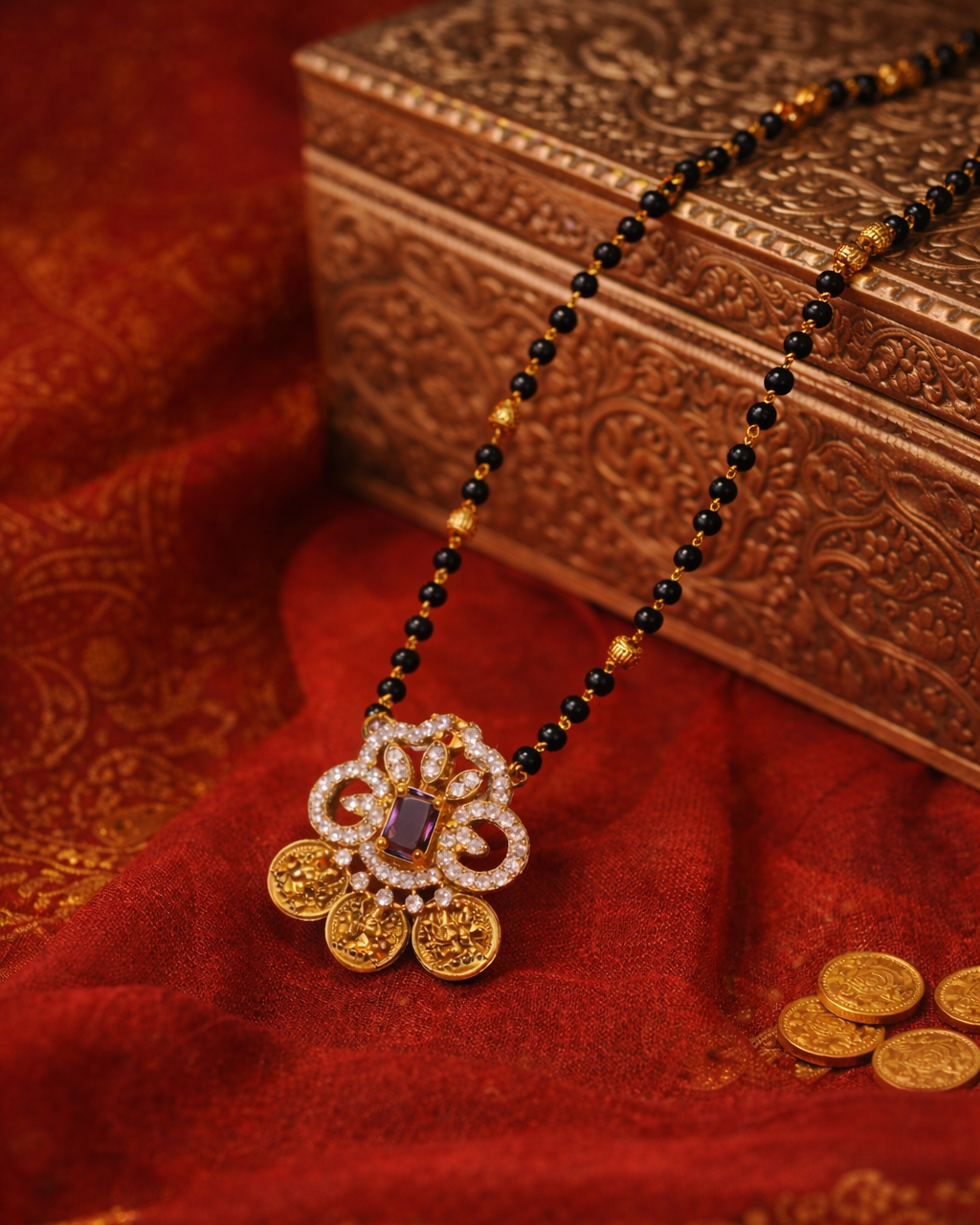 Sumangali Vaibhavam Black Beads Chain – Premium Gold Polish Black Beads Chain(18") by Suwarnikaa Jewels