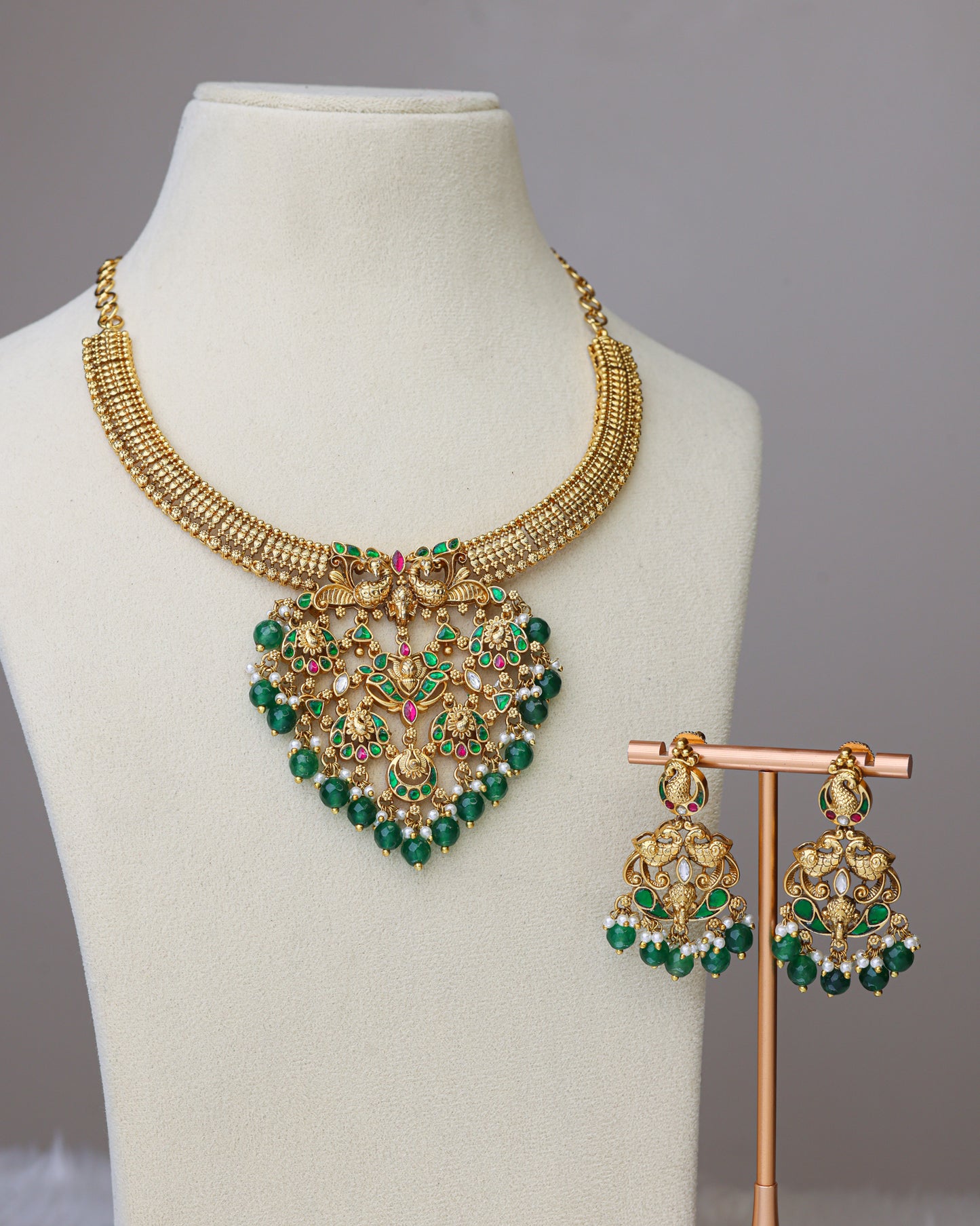 Aabharana Mayura Jadau Set Temple Jewellery By Suwarnikaa Jewels