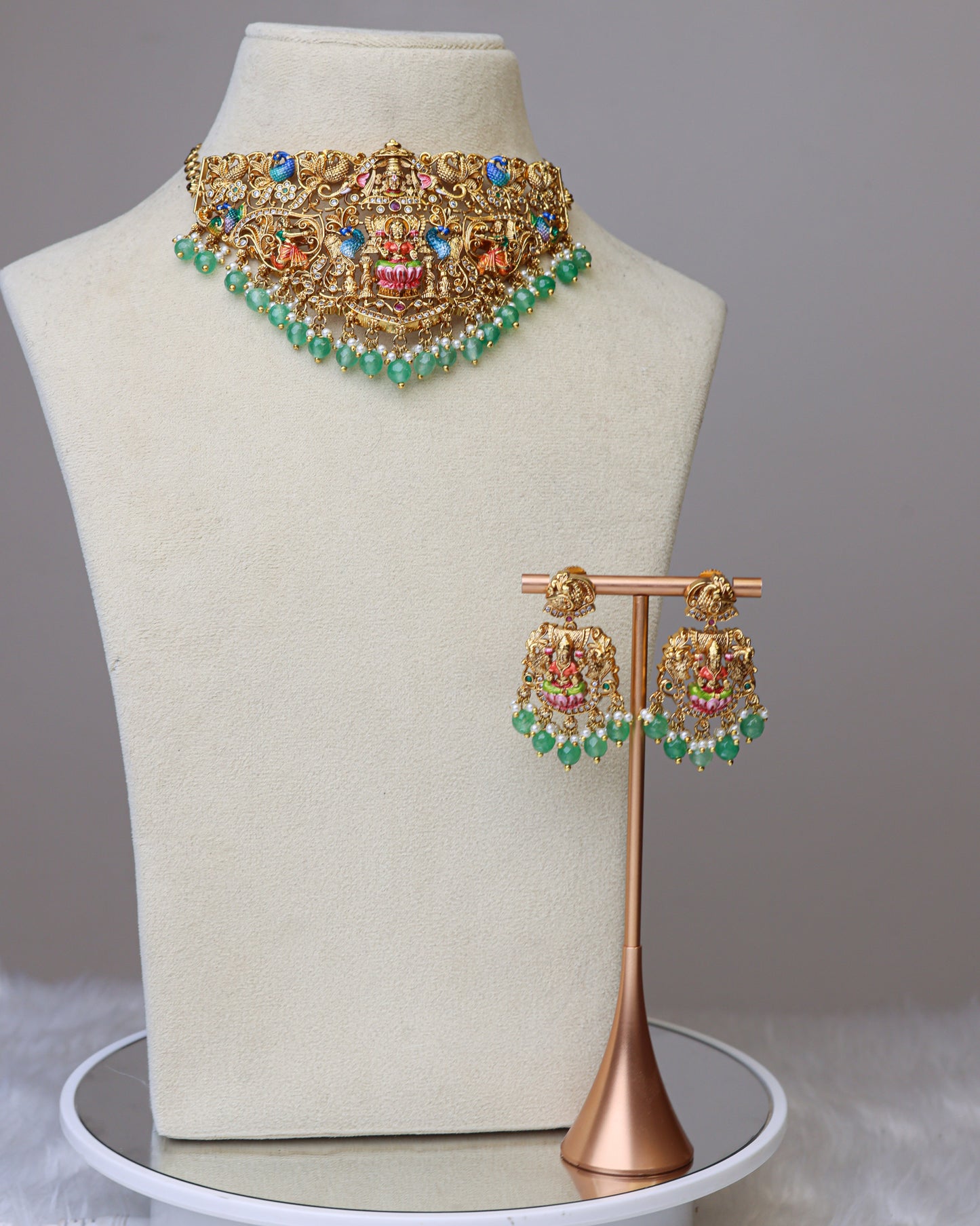 Aarunya Temple Meenakari Necklace set Temple Jewellery By Suwarnikaa Jewels
