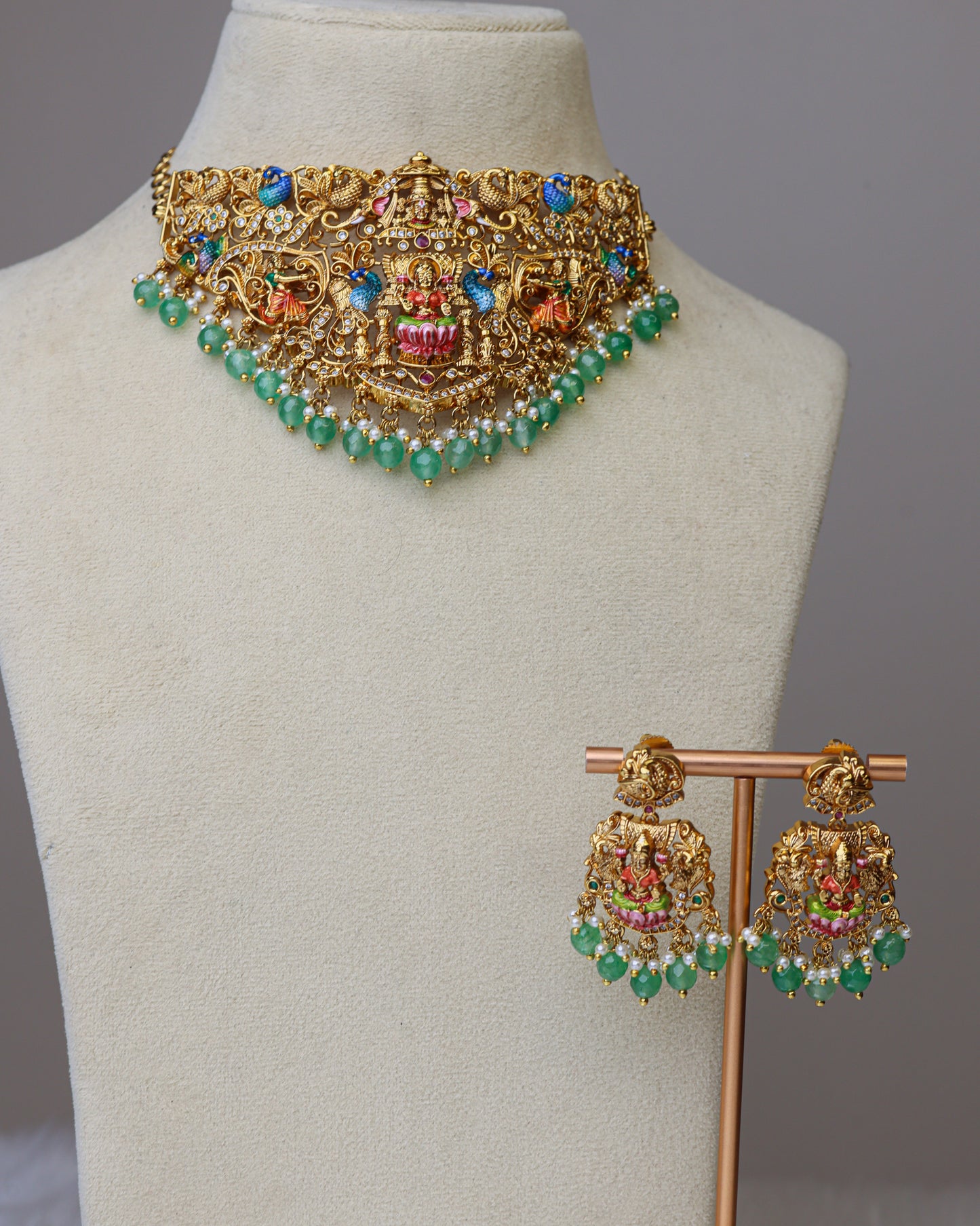 Aarunya Temple Meenakari Necklace set Temple Jewellery By Suwarnikaa Jewels