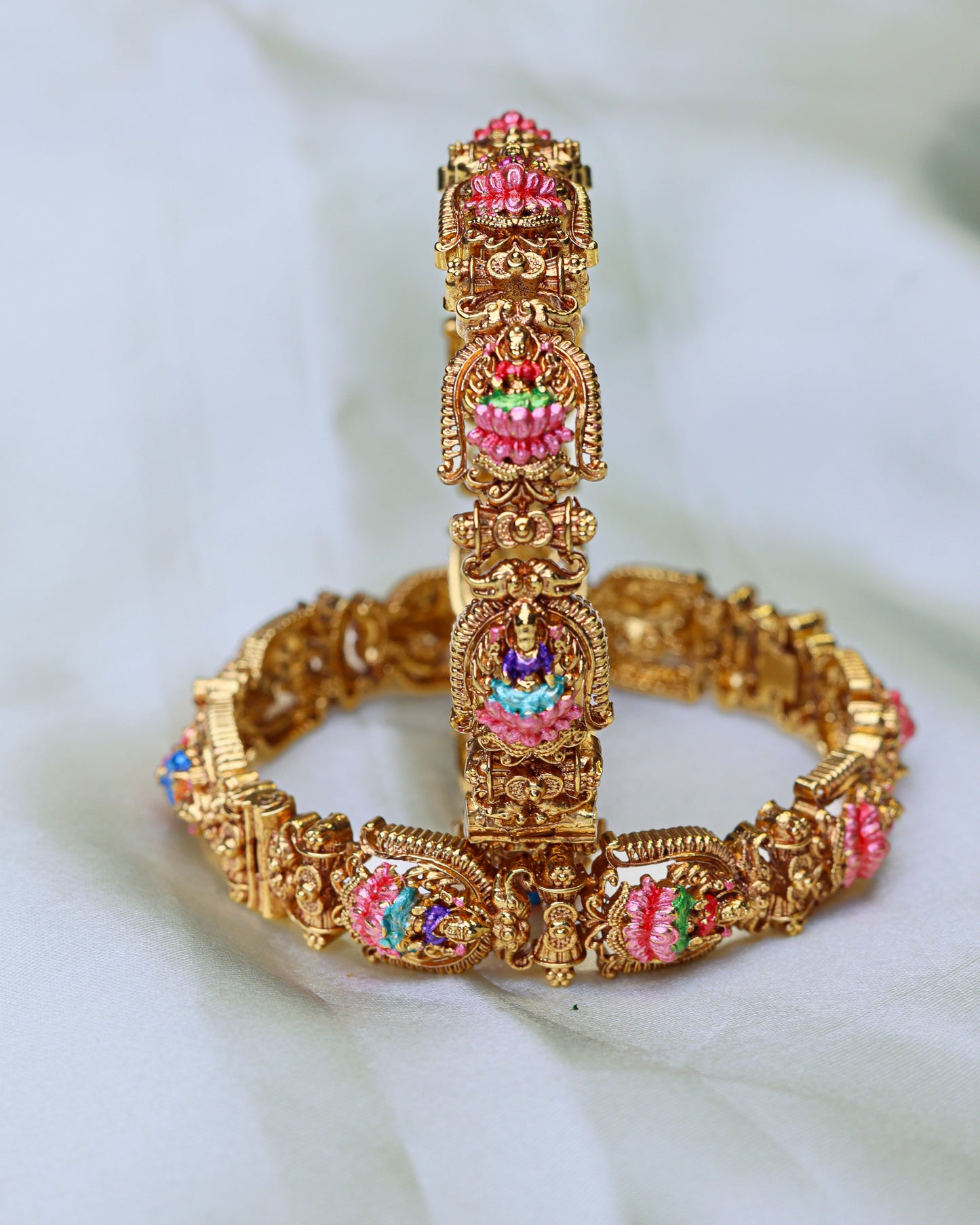 Lotus Lakshmi Divine Kada ( 2 bangles) – Openable Free Size 2.6" (Premium Masterpiece Edition) – By Suwarnikaa Jewels
