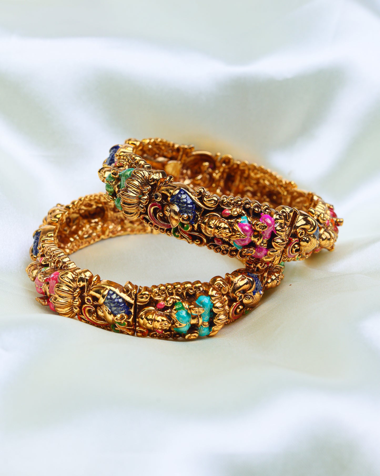 Lakshmi Peacock Shringar Bangles Set of 2 openable 2.6 & 2.8"- (Premium Masterpiece Edition) – By Suwarnikaa Jewels (Copy)
