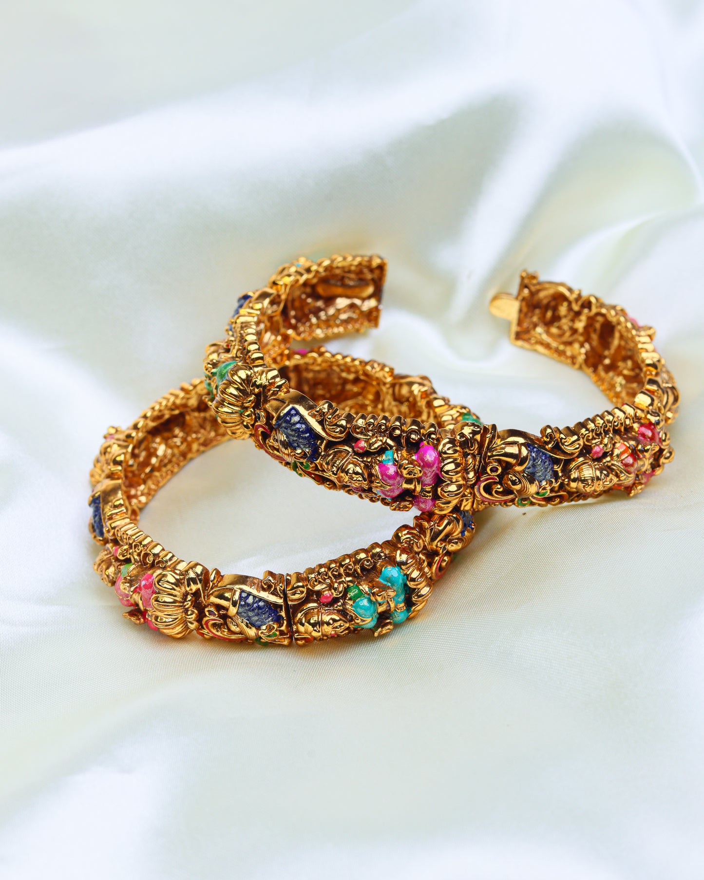 Lakshmi Peacock Shringar Bangles Set of 2 openable 2.6 & 2.8"- (Premium Masterpiece Edition) – By Suwarnikaa Jewels (Copy)