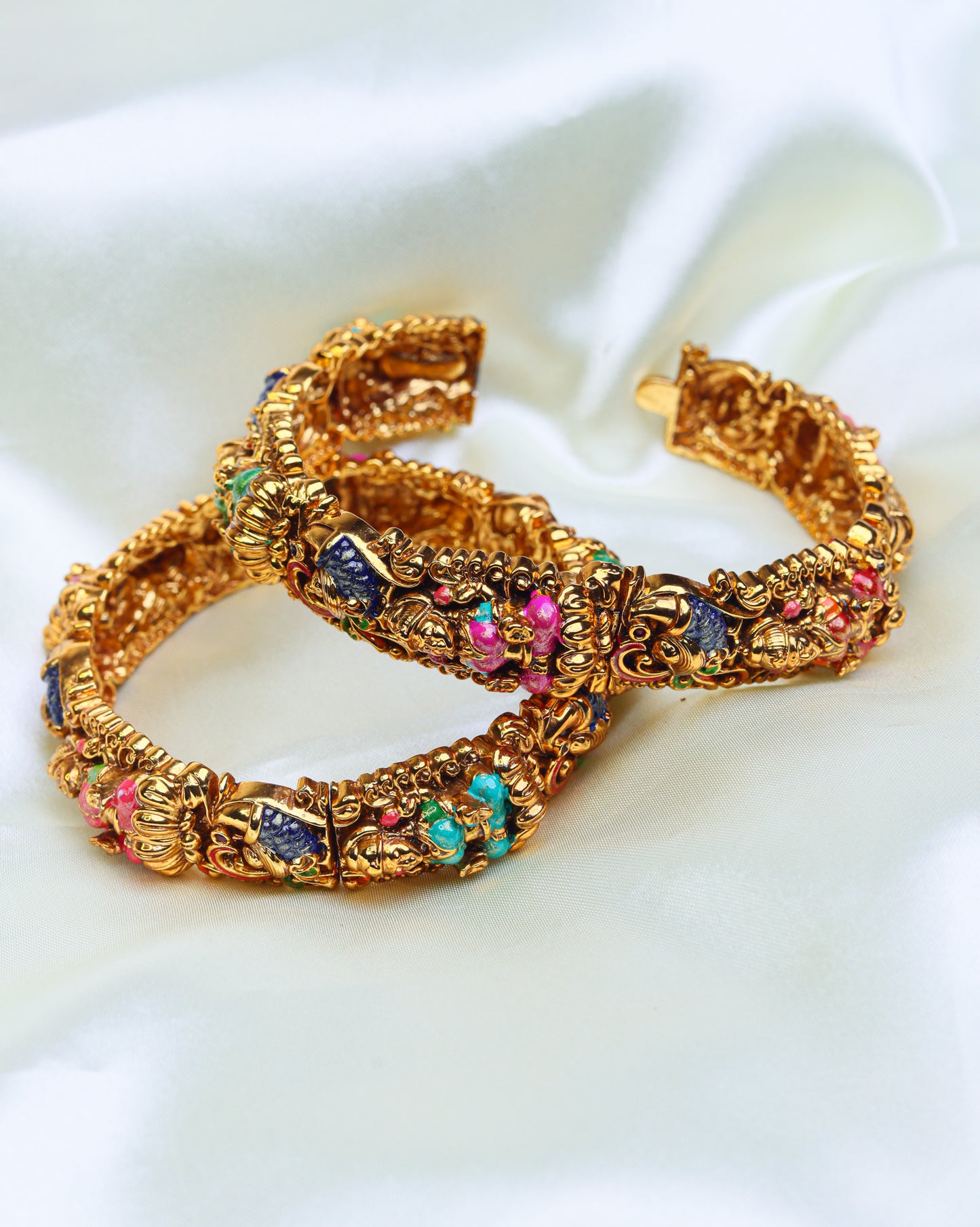 Lakshmi Peacock Shringar Bangles Set of 2 openable 2.6 & 2.8"- (Premium Masterpiece Edition) – By Suwarnikaa Jewels (Copy)