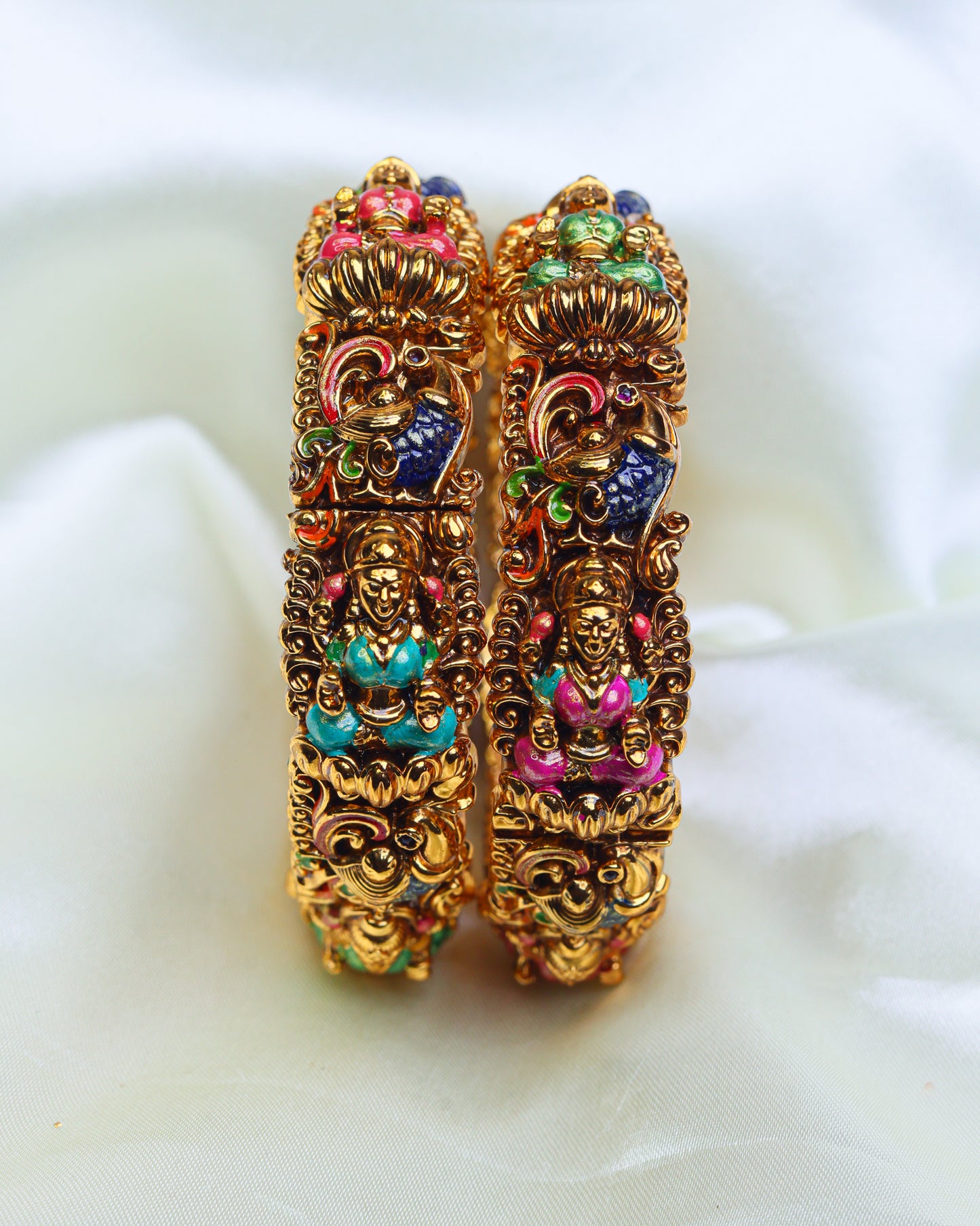 Lakshmi Peacock Shringar Bangles Set of 2 openable 2.6 & 2.8"- (Premium Masterpiece Edition) – By Suwarnikaa Jewels (Copy)