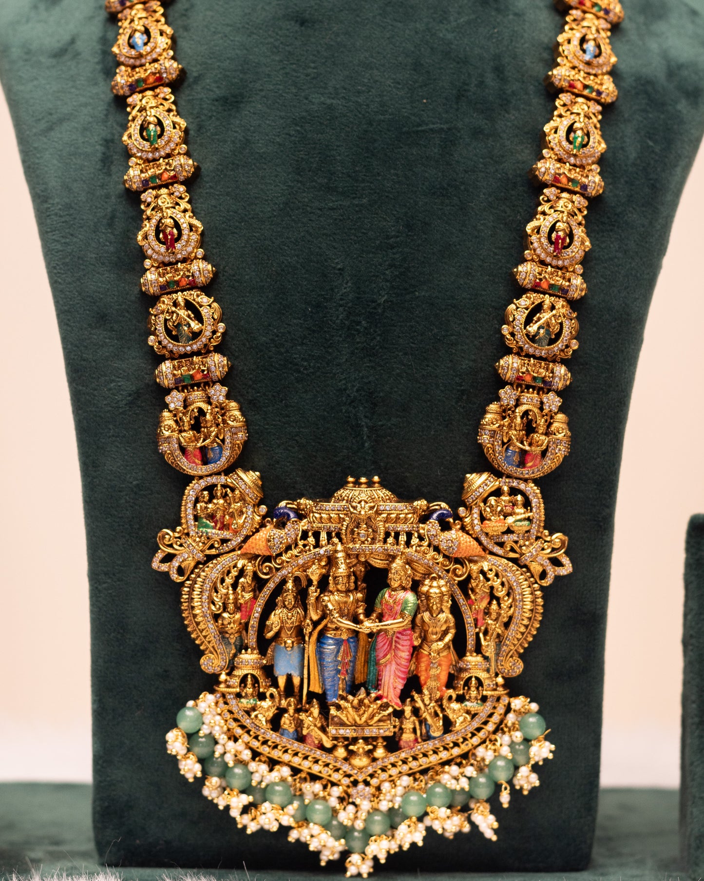 Srinivasa Kalyanam Meenakari Haram – Premium South Indian Meenakari Temple Jewellery Set By Suwarnikaa Jewels