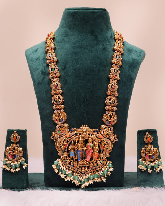 Srinivasa Kalyanam Meenakari Haram – Premium South Indian Meenakari Temple Jewellery Set By Suwarnikaa Jewels