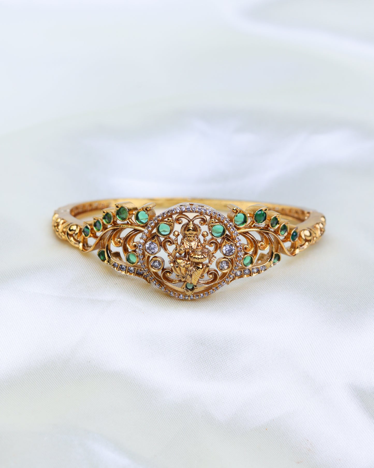 Emerald lakshmi devi Grace Kada openable free size"- (Premium Masterpiece Edition) – By Suwarnikaa Jewels