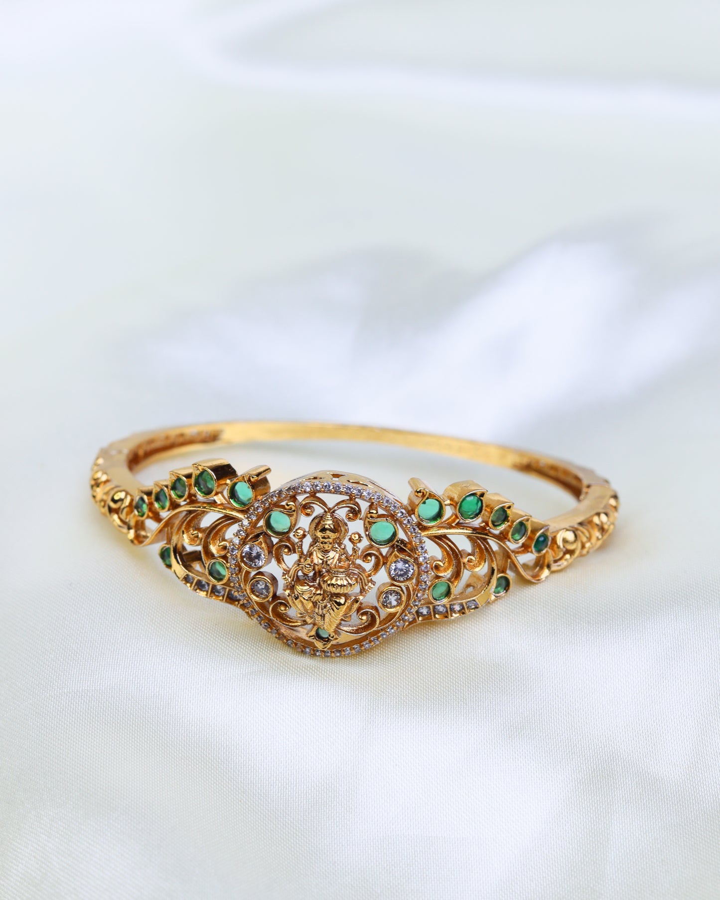 Emerald lakshmi devi Grace Kada openable free size"- (Premium Masterpiece Edition) – By Suwarnikaa Jewels