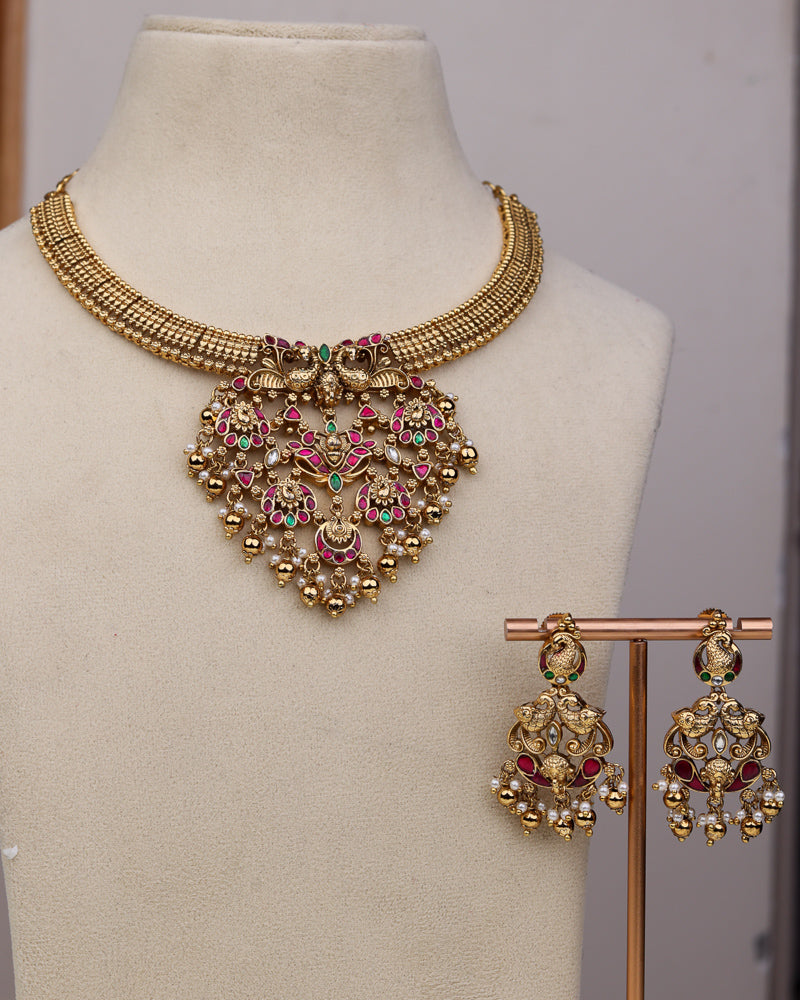 Aabharana Mayura ruby Jadau Set Temple Jewellery By Suwarnikaa Jewels