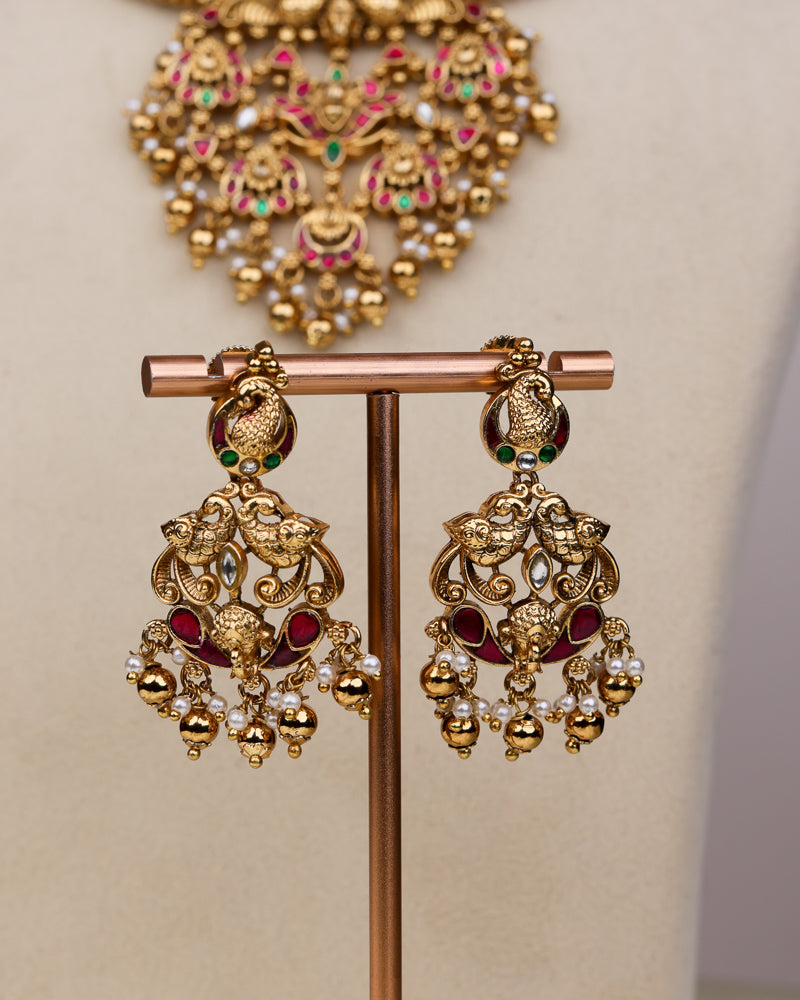 Aabharana Mayura ruby Jadau Set Temple Jewellery By Suwarnikaa Jewels