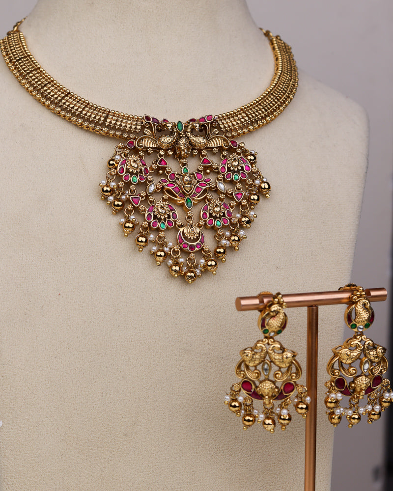 Aabharana Mayura ruby Jadau Set Temple Jewellery By Suwarnikaa Jewels