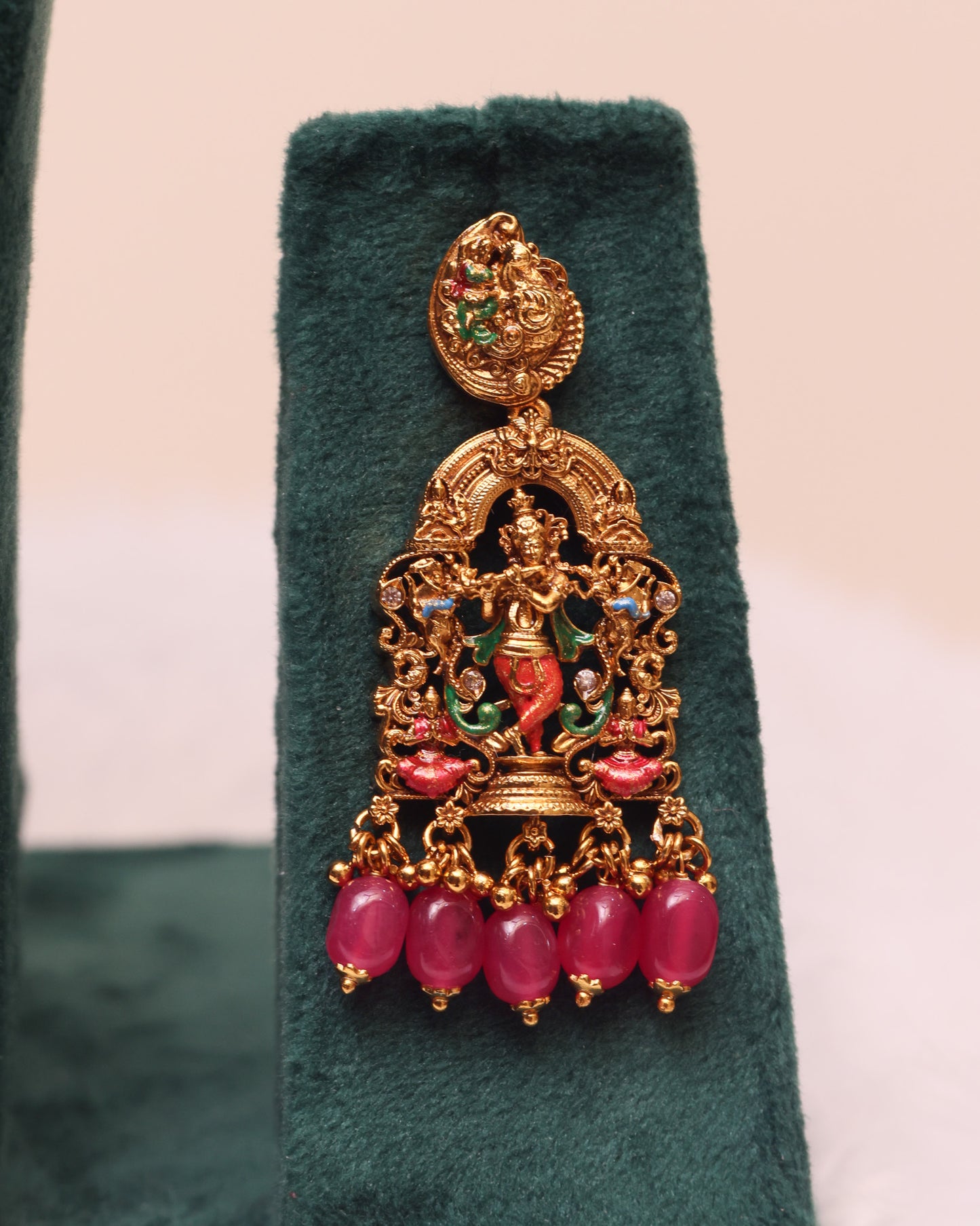 Sri Krishna Leela Meenakari Haram – Premium South Indian Temple Jewellery Set By Suwarnikaa Jewels