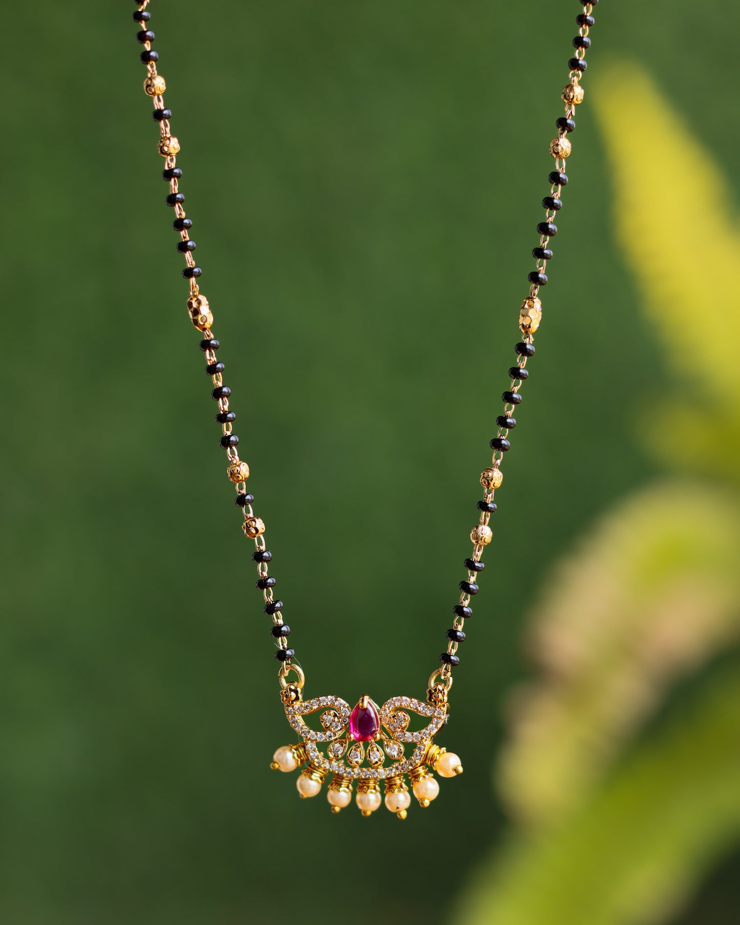 Black Beads Chain 18"inches  – Premium Gold PolishChain by Suwarnikaa Jewels