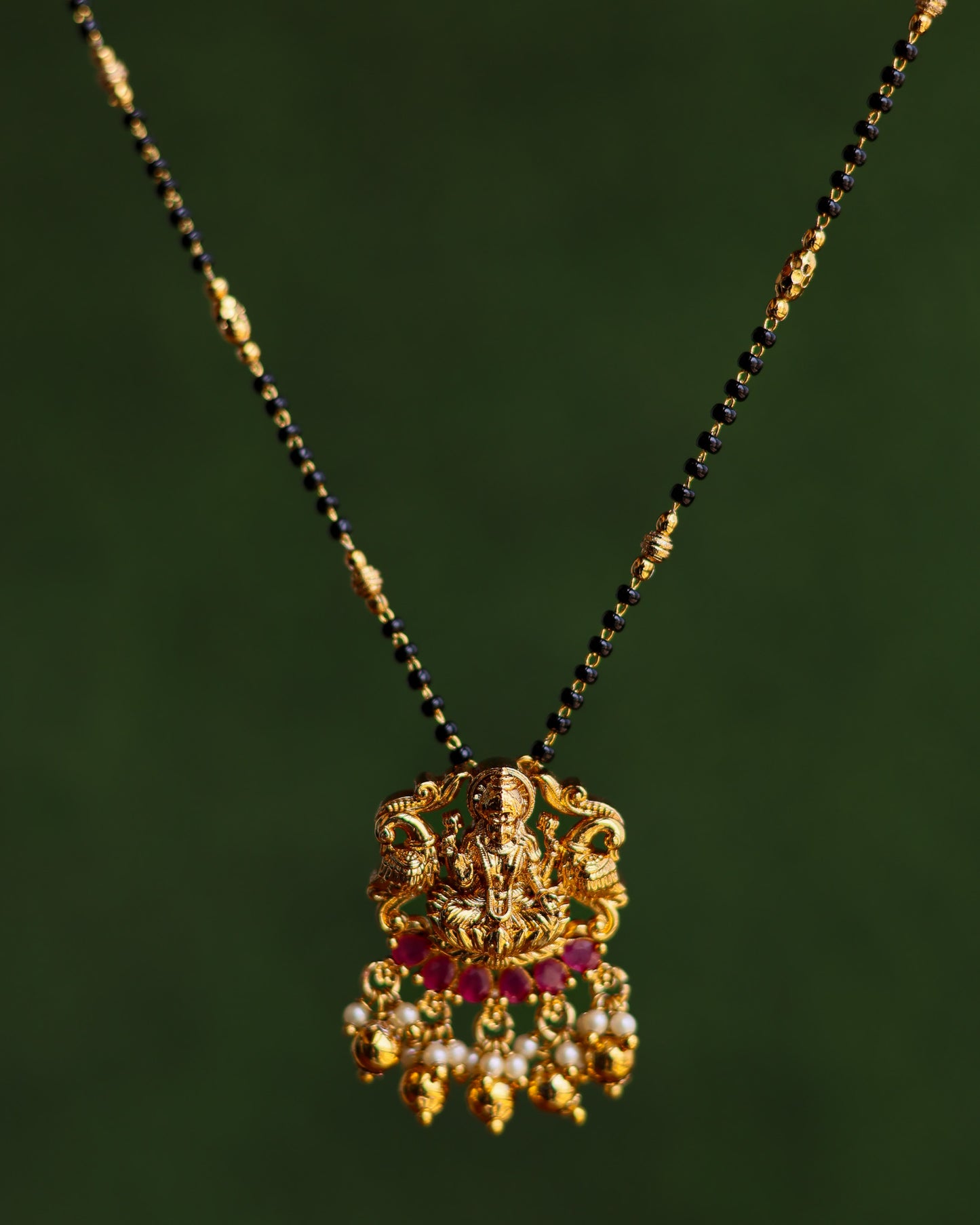 Bhavya Black Beads Chain 18"inches  – Premium Gold PolishChain by Suwarnikaa Jewels