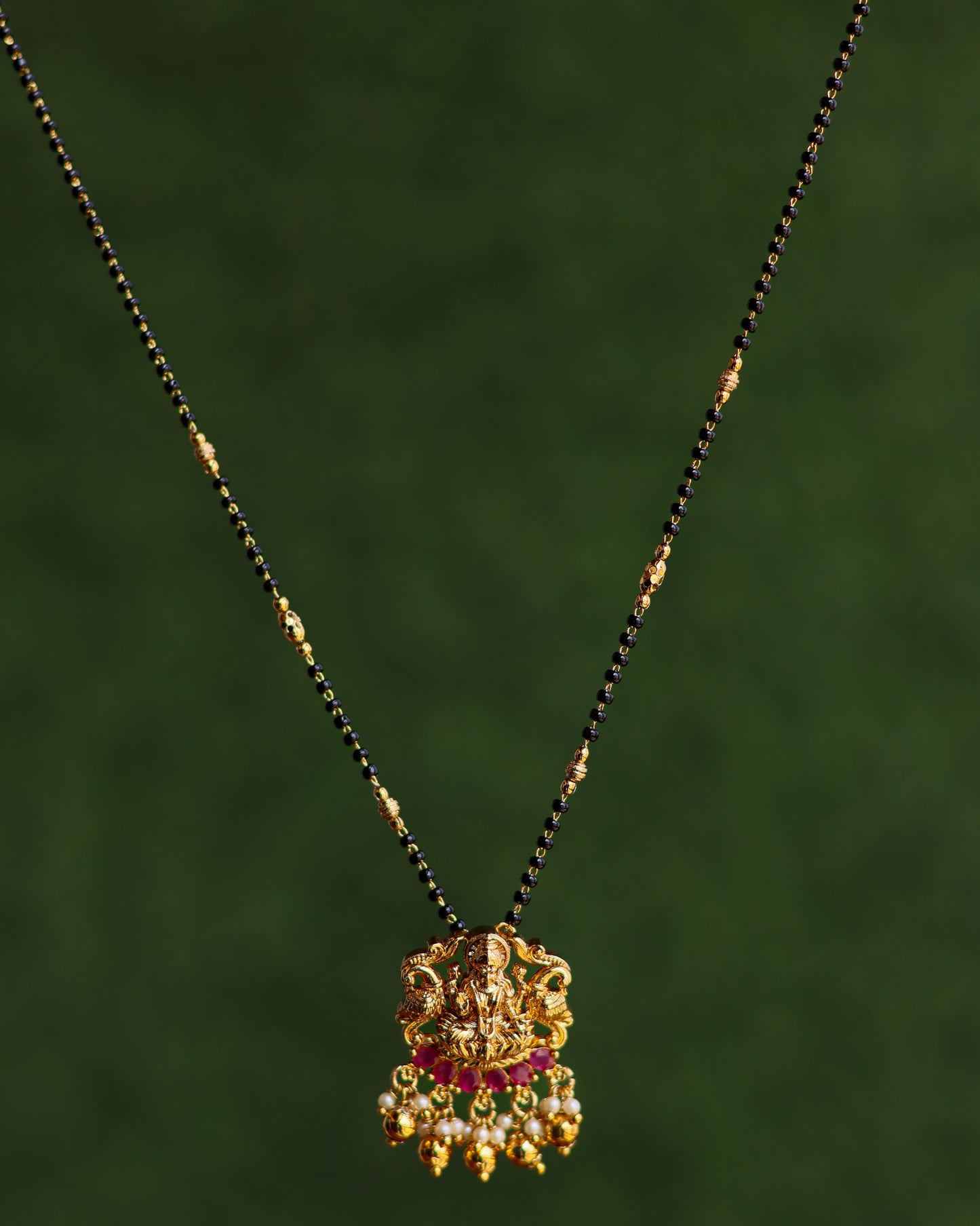Bhavya Black Beads Chain 18"inches  – Premium Gold PolishChain by Suwarnikaa Jewels