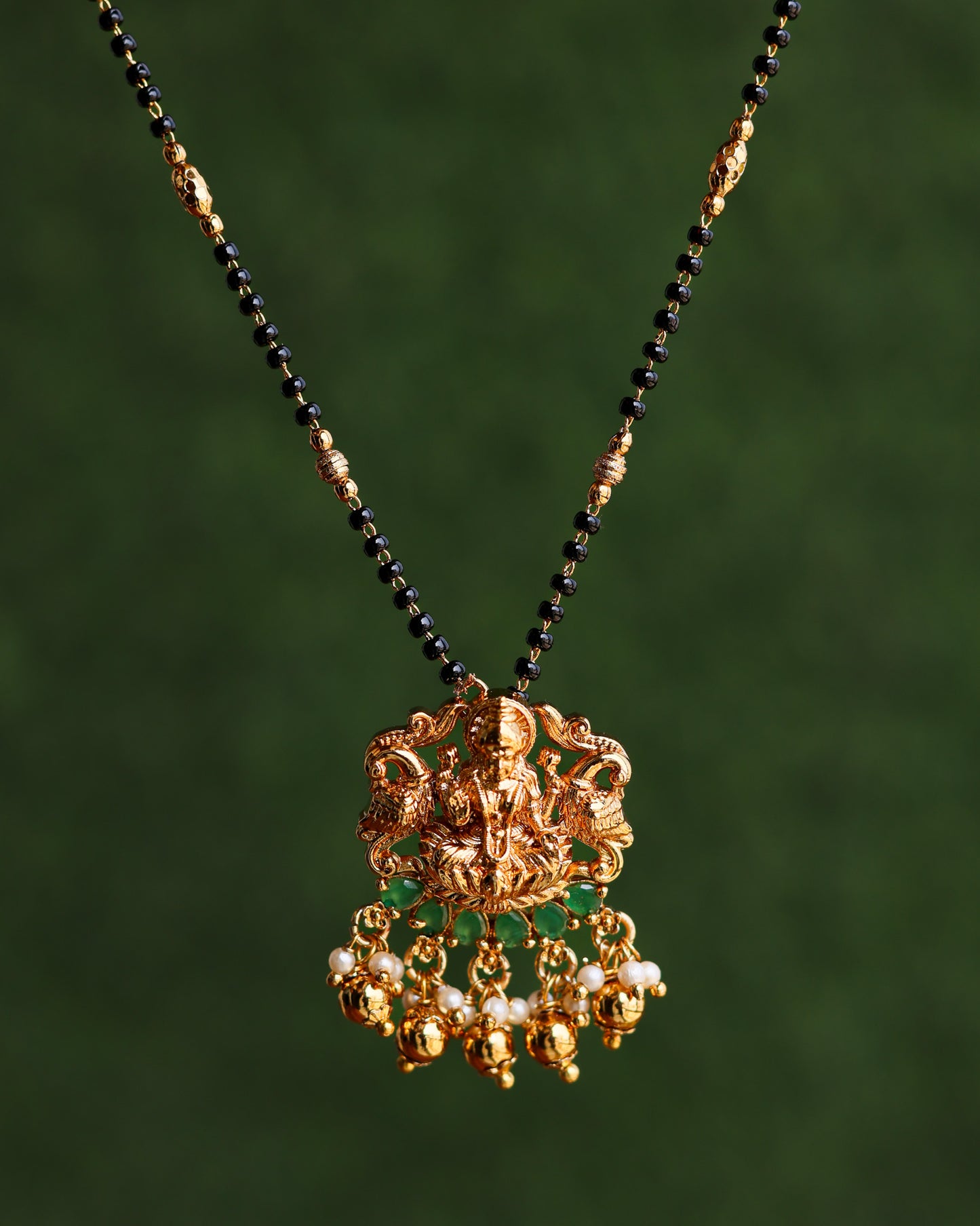 Bhavya Black Beads Chain 18"inches  – Premium Gold Polish Chain by Suwarnikaa Jewels