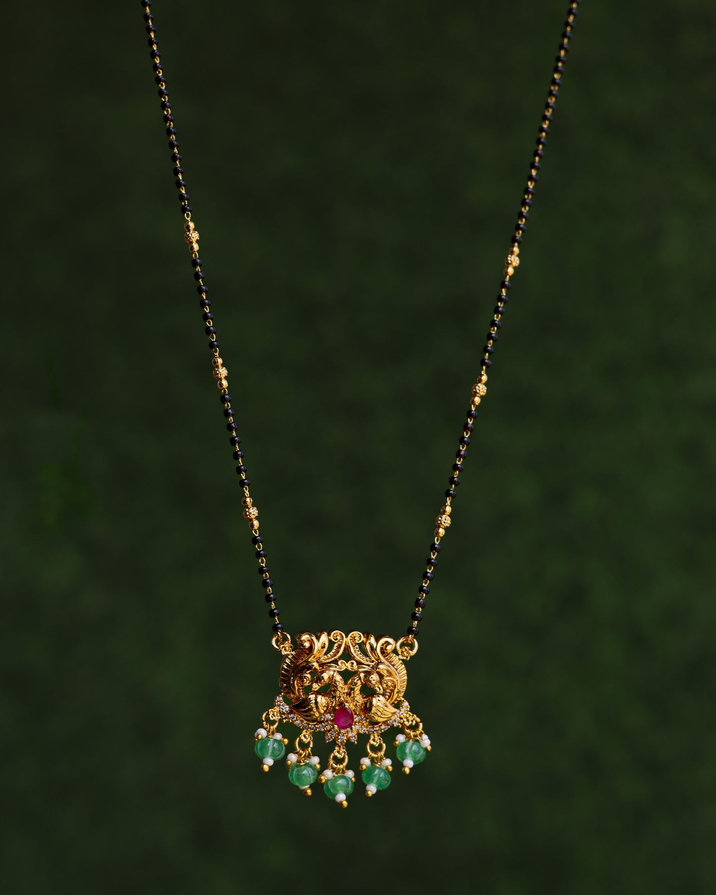 Aarohi Ruby Black Beads Chain 18"inches  – Premium Gold Polish Chain by Suwarnikaa Jewels