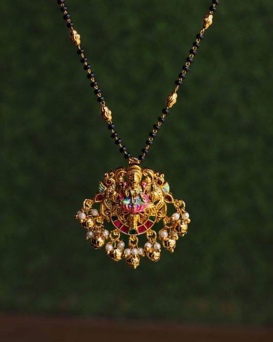 Mahima Meenakari jadav Black Beads Chain 18"inches  – Premium Gold Polish Chain by Suwarnikaa Jewels