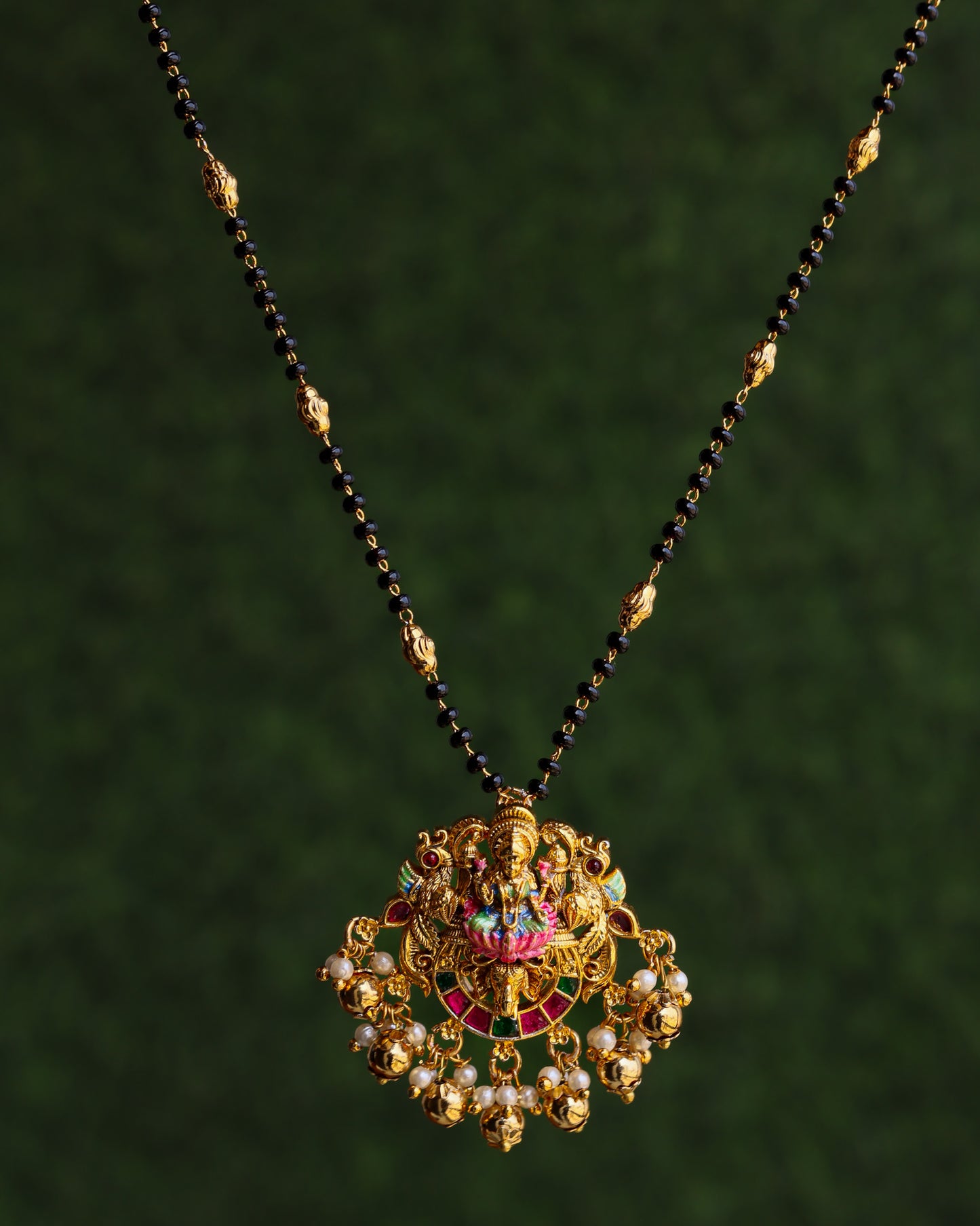 Mahima Meenakari jadav Black Beads Chain 18"inches  – Premium Gold Polish Chain by Suwarnikaa Jewels