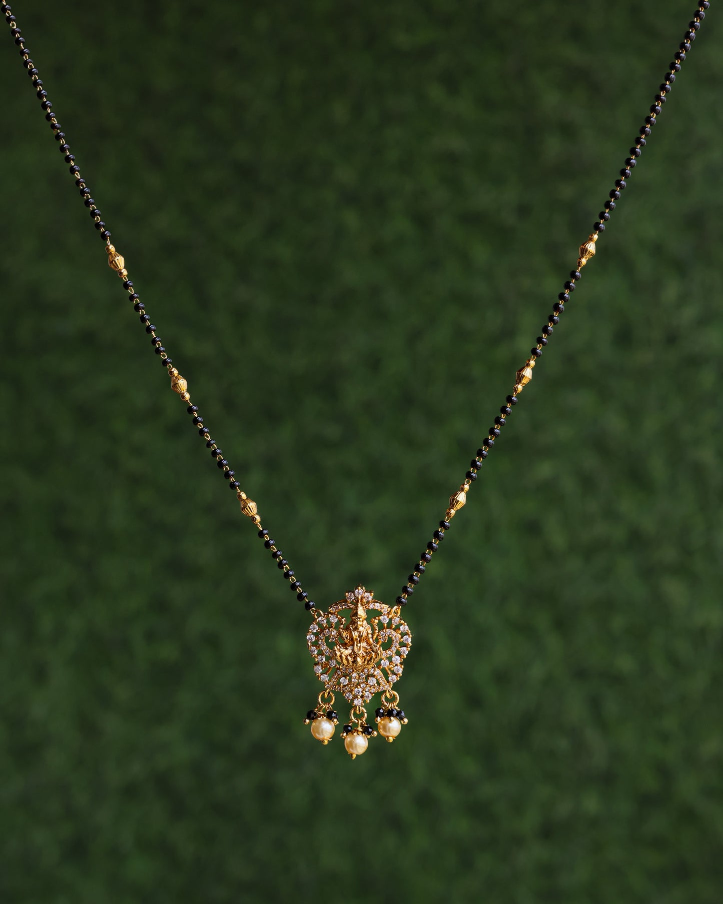 lakshmi pearl Black Beads Chain 18"inches  – Premium Gold Polish Chain by Suwarnikaa Jewels