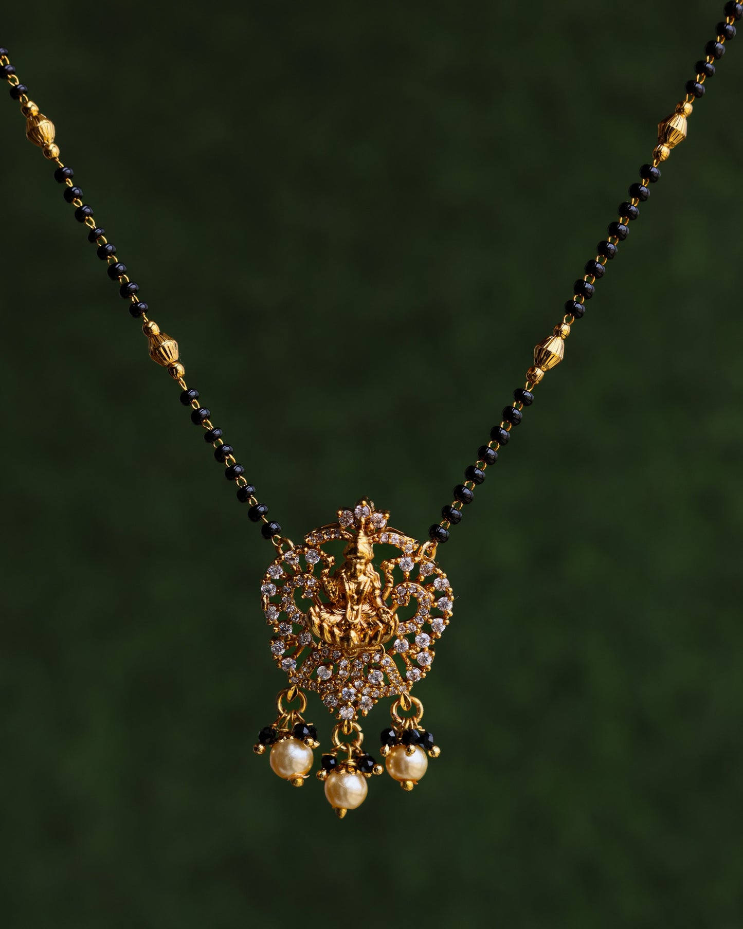 lakshmi pearl Black Beads Chain 18"inches  – Premium Gold Polish Chain by Suwarnikaa Jewels