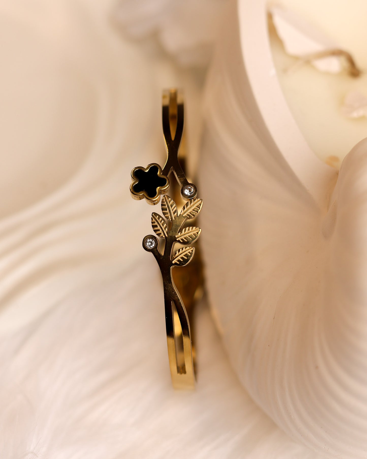 Noir Blossom Leaf Bracelet | Free Size | Premium Quality (Anti Tarnish & Gold Polish)