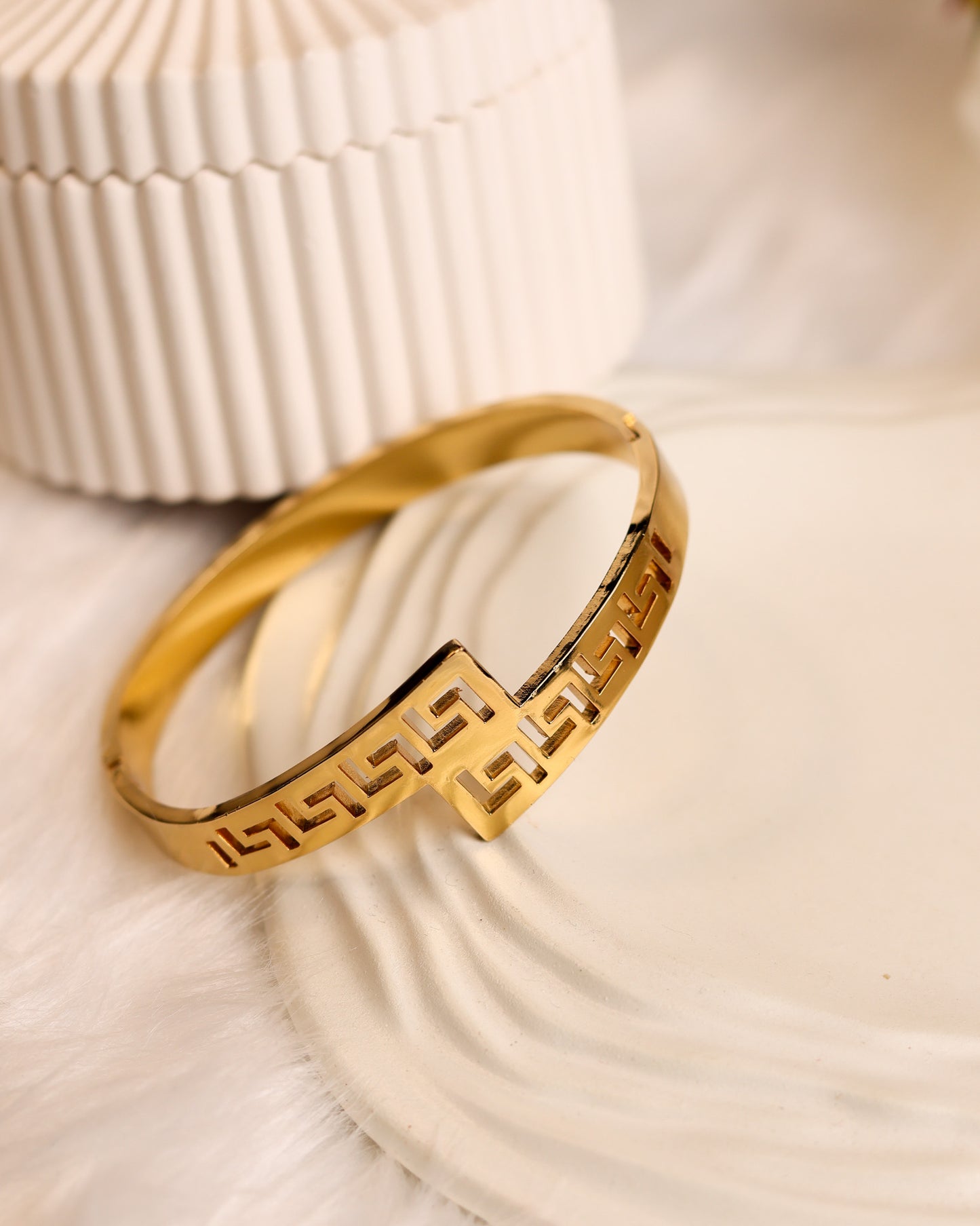 : Regal Maze Gold Cuff & Ring Set | Free Size | Premium Quality (Anti Tarnish & Gold Polish)